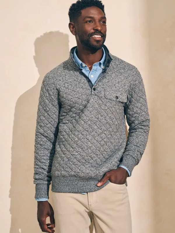 Epic Quilted Fleece Pullover - Carbon Melange sold by Faherty