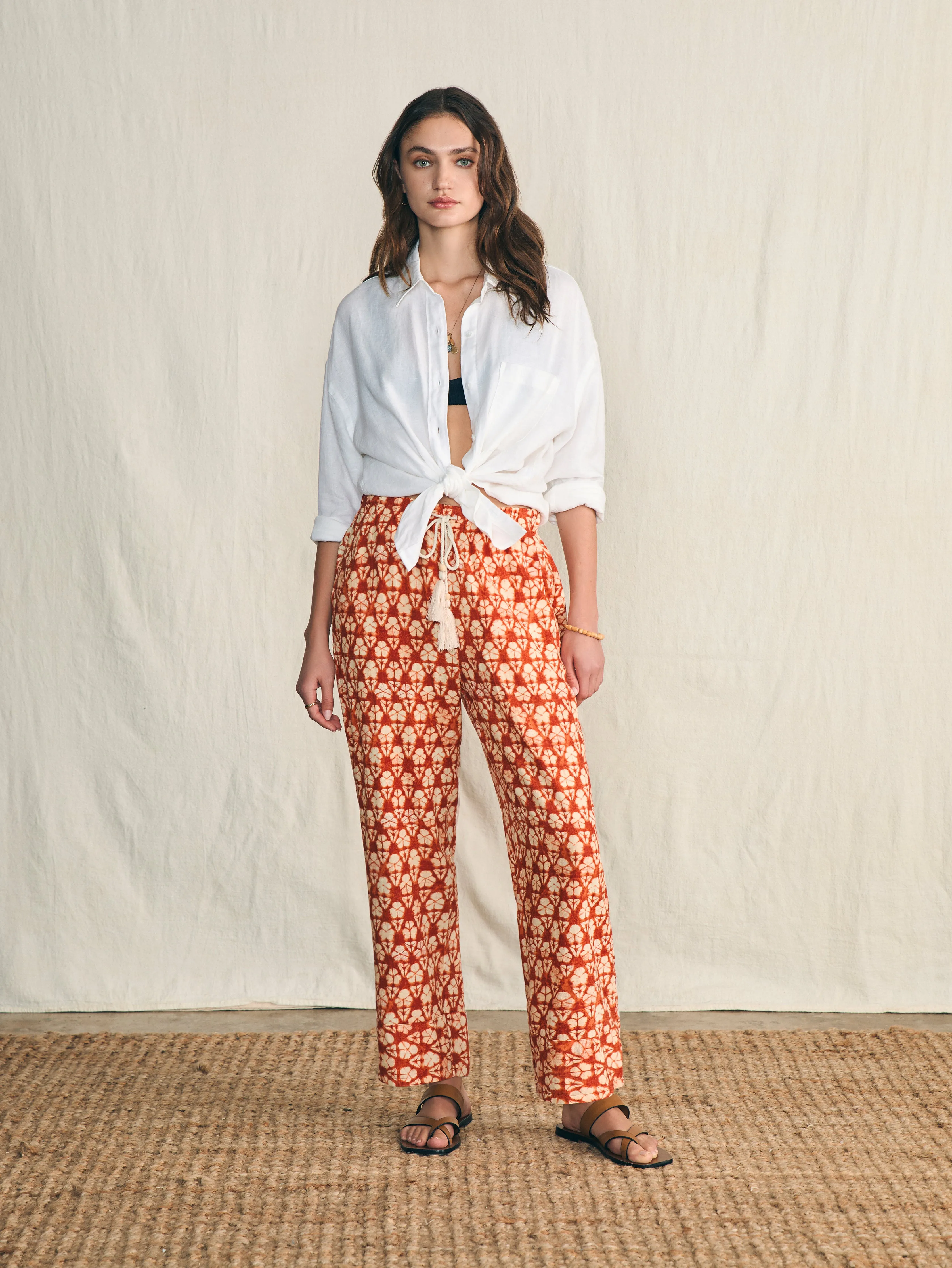 Pacific Beach Linen Pant - Spiced Shibori Print sold by Faherty