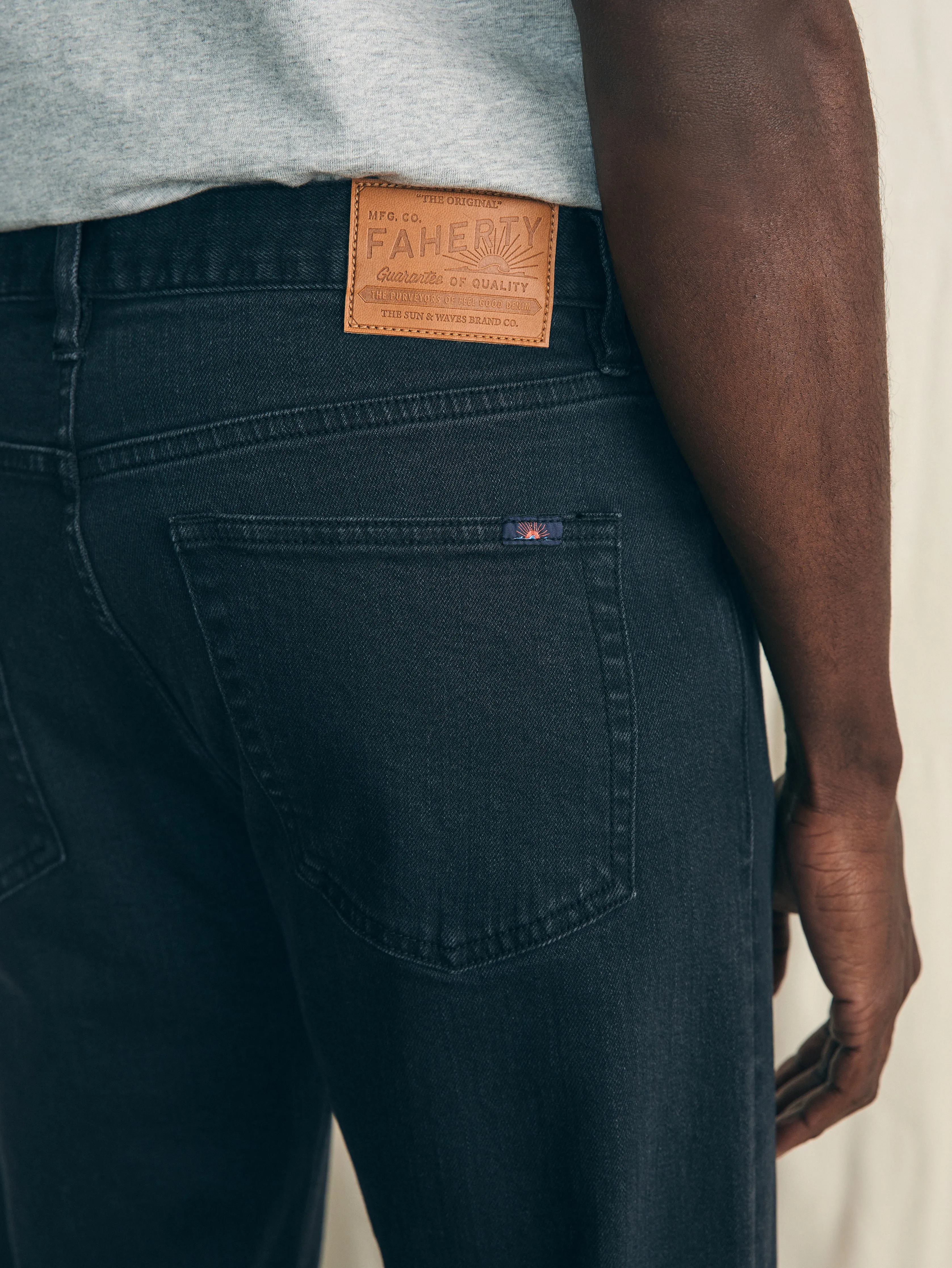 Organic Cotton Slim Straight Denim (32" Inseam) - Black Smoke Wash sold by Faherty product image thumbnail 4