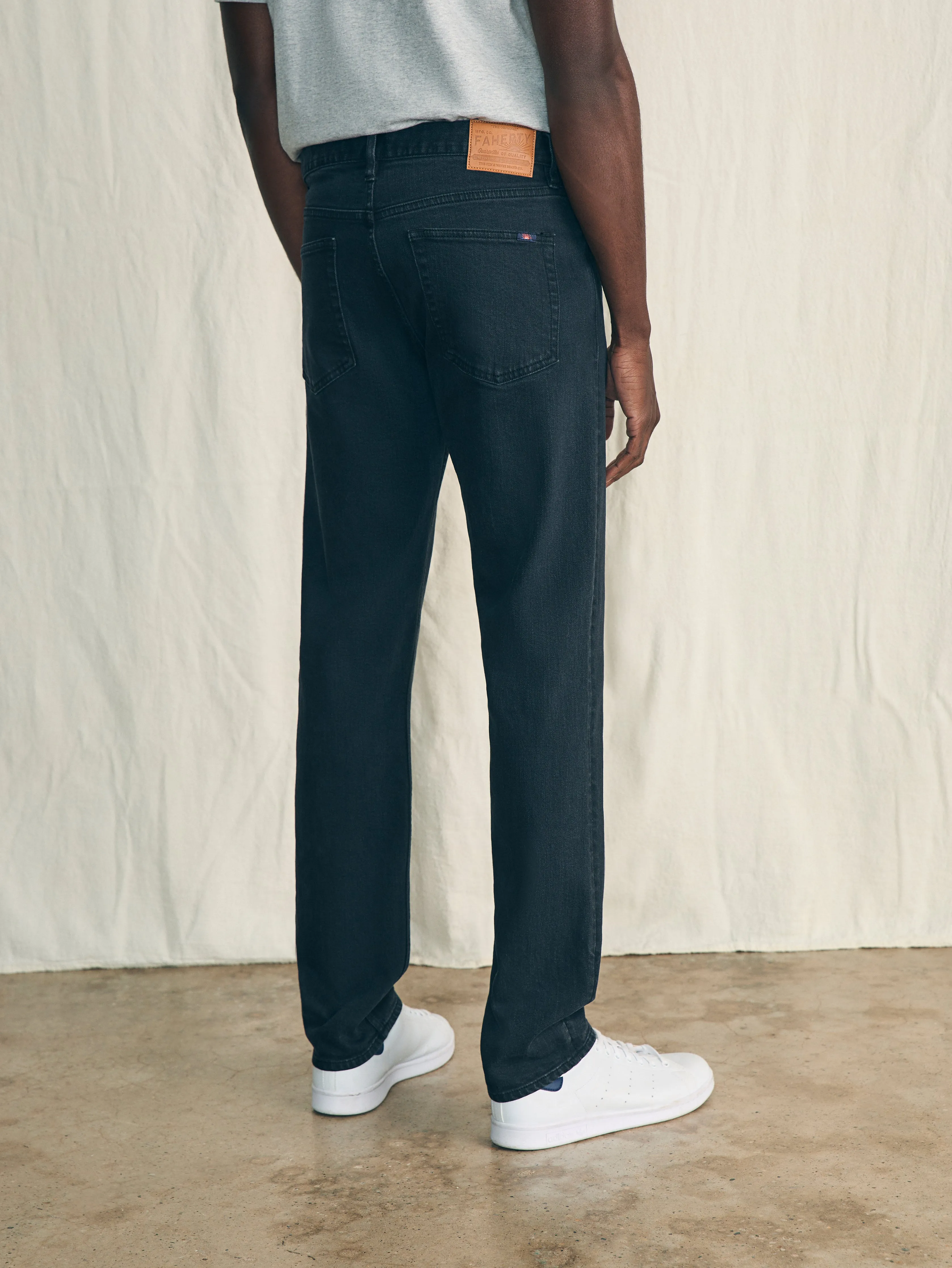 Organic Cotton Slim Straight Denim (32" Inseam) - Black Smoke Wash sold by Faherty product image thumbnail 5