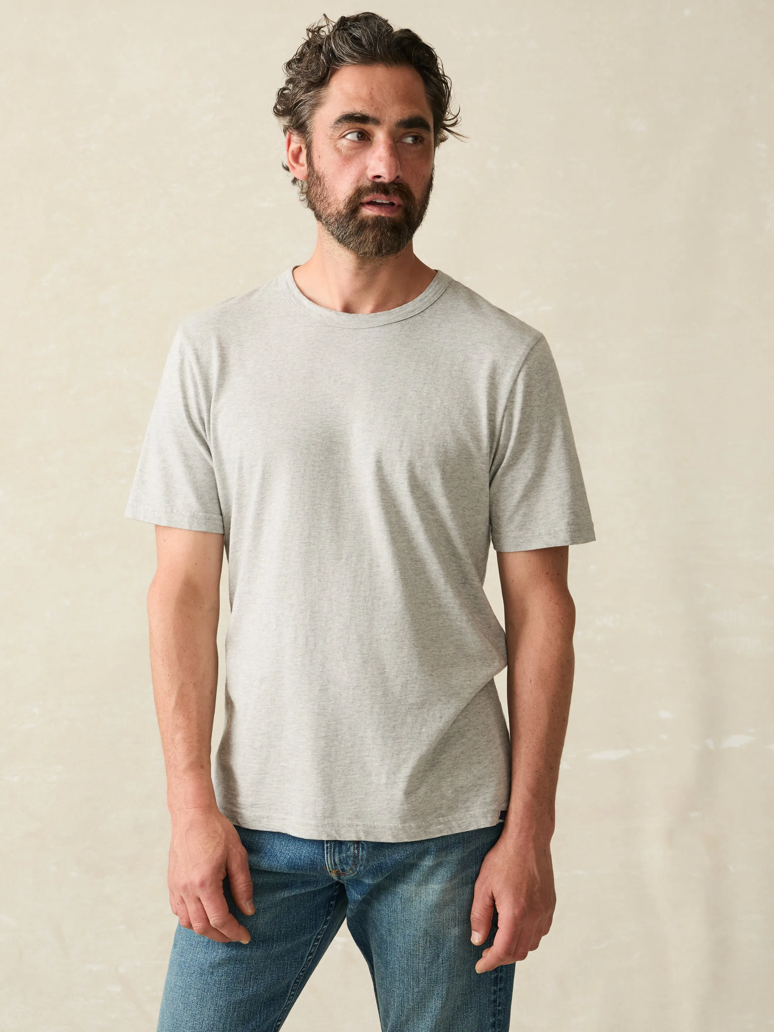 Sunwashed Tee (Tall) - Heather Grey sold by Faherty