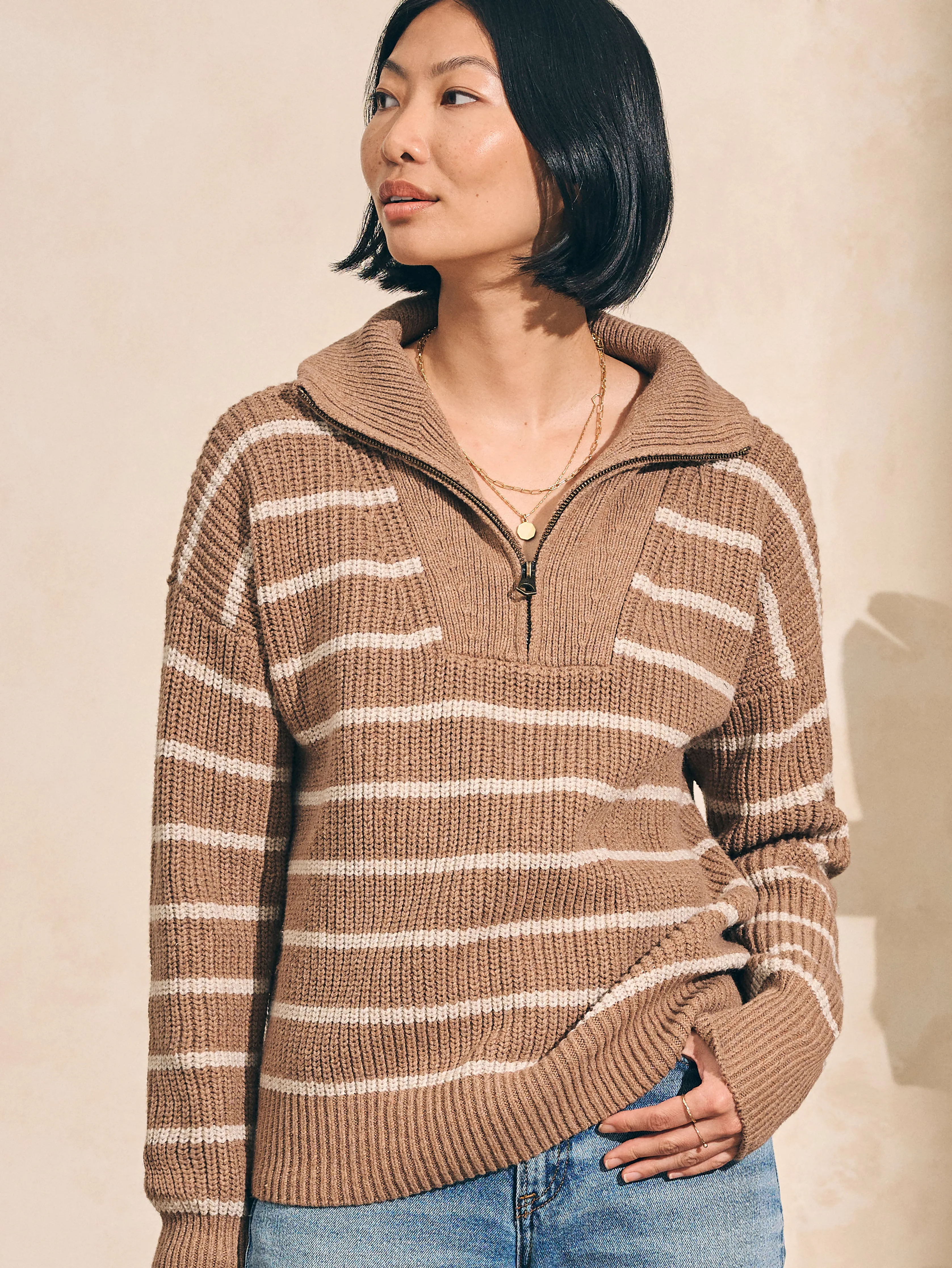 Mariner Sweater - Camel Stripe sold by Faherty product image thumbnail 2