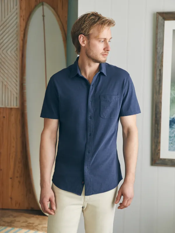 Short-Sleeve Sunwashed Knit Shirt (Single Pocket) - Dune Navy sold by Faherty