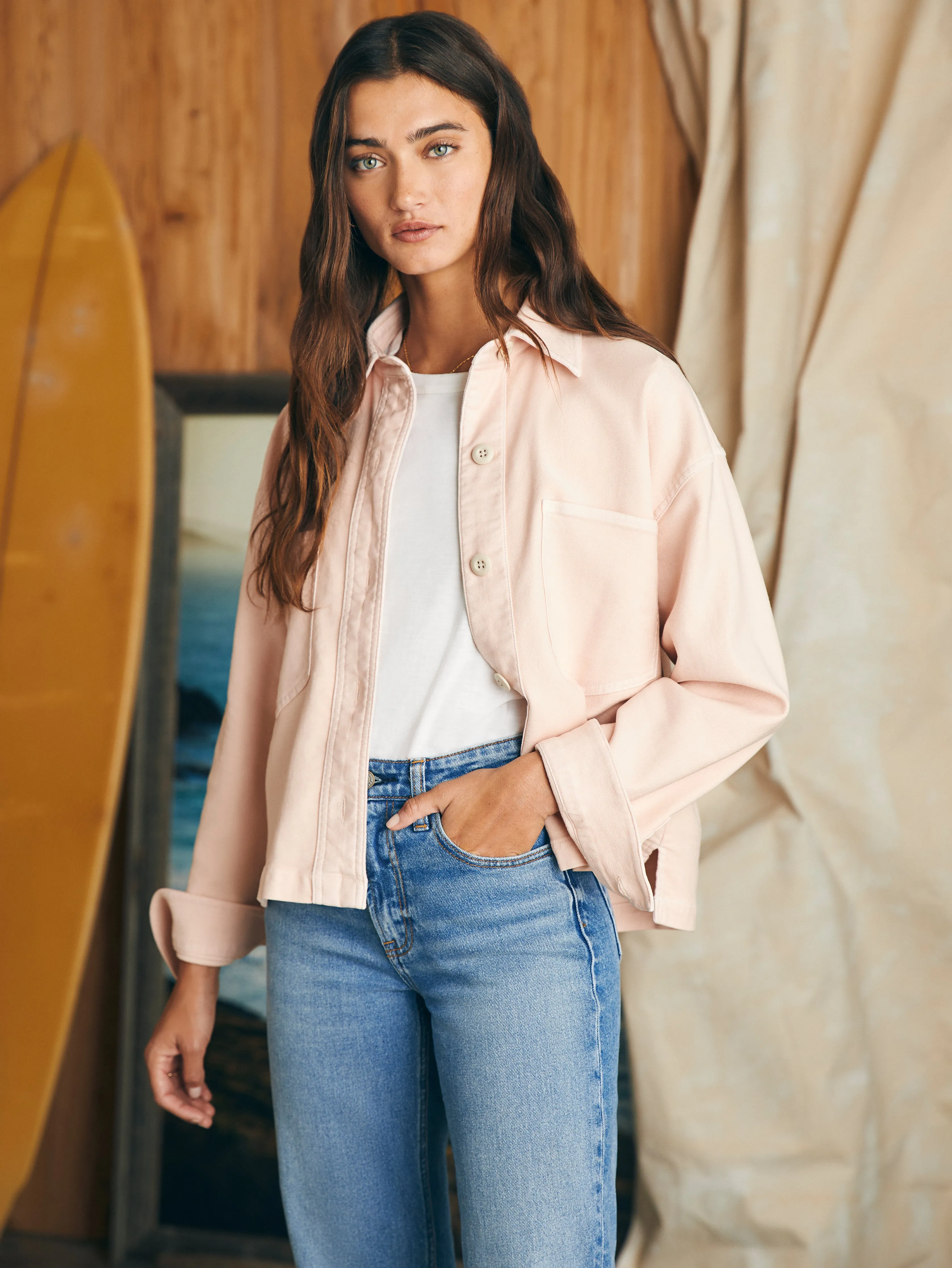 Stretch Terry Overshirt - Peach Whip sold by Faherty
