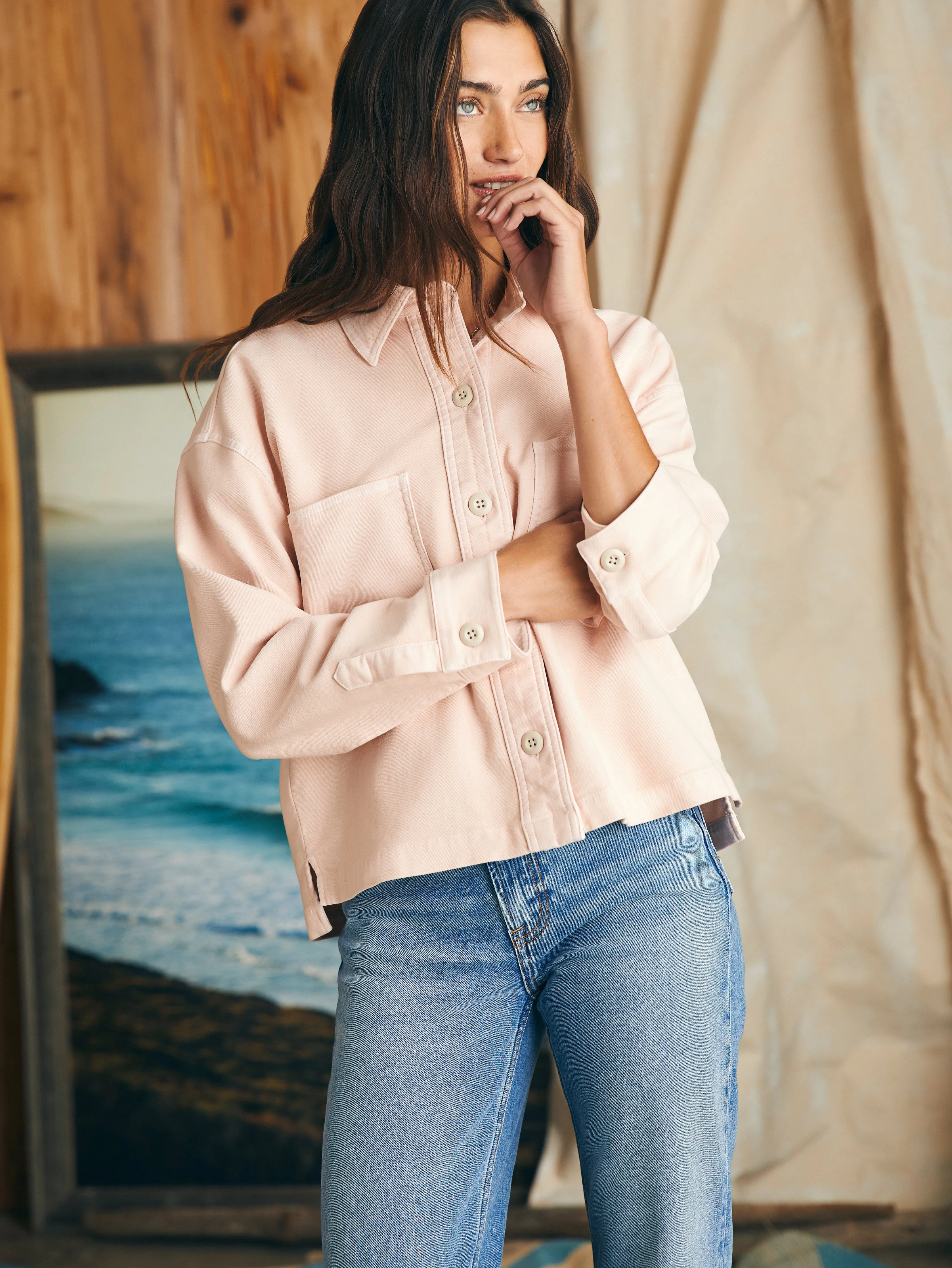 Stretch Terry Overshirt - Peach Whip sold by Faherty product image thumbnail 4