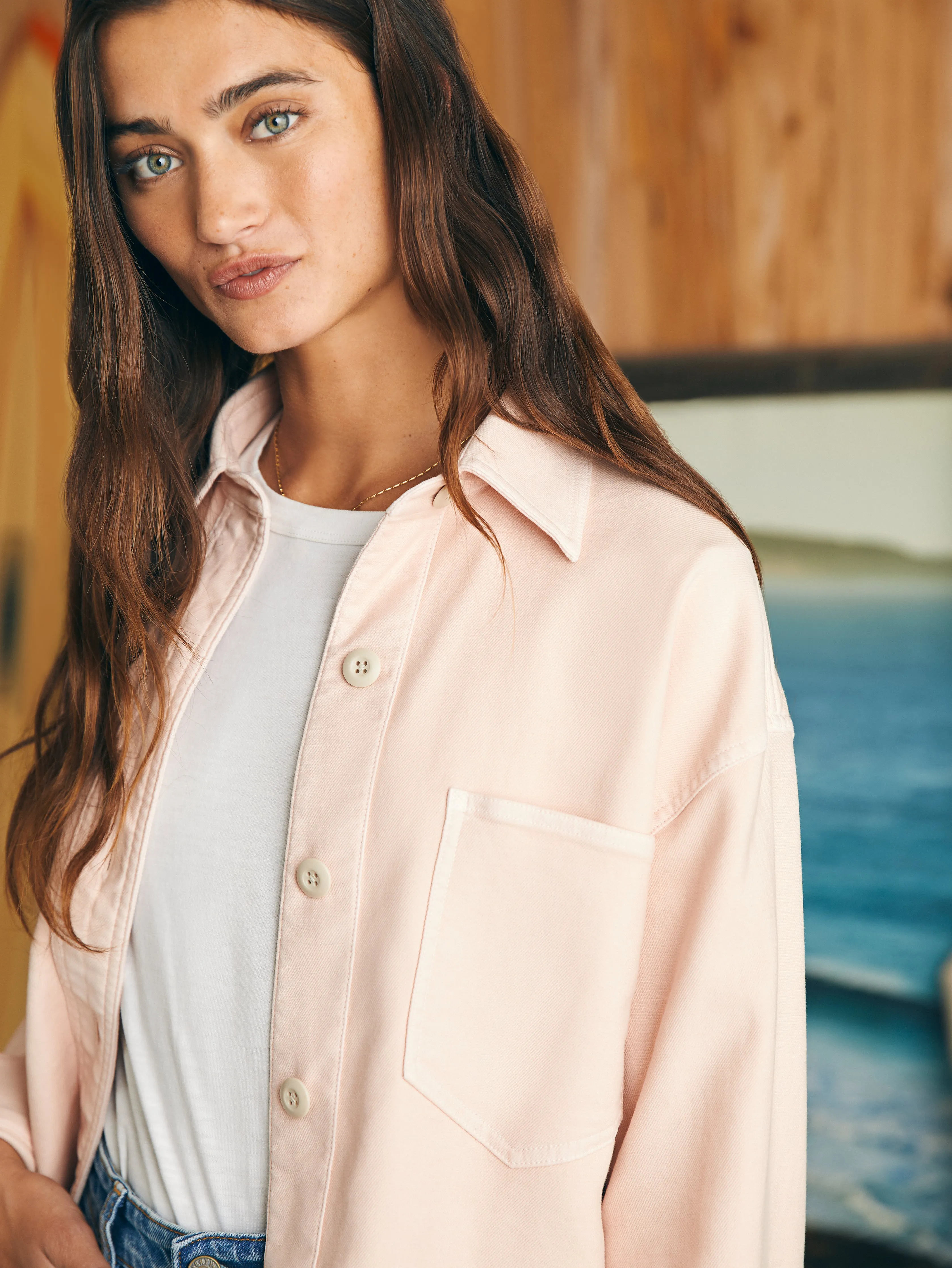 Stretch Terry Overshirt - Peach Whip sold by Faherty product image thumbnail 5