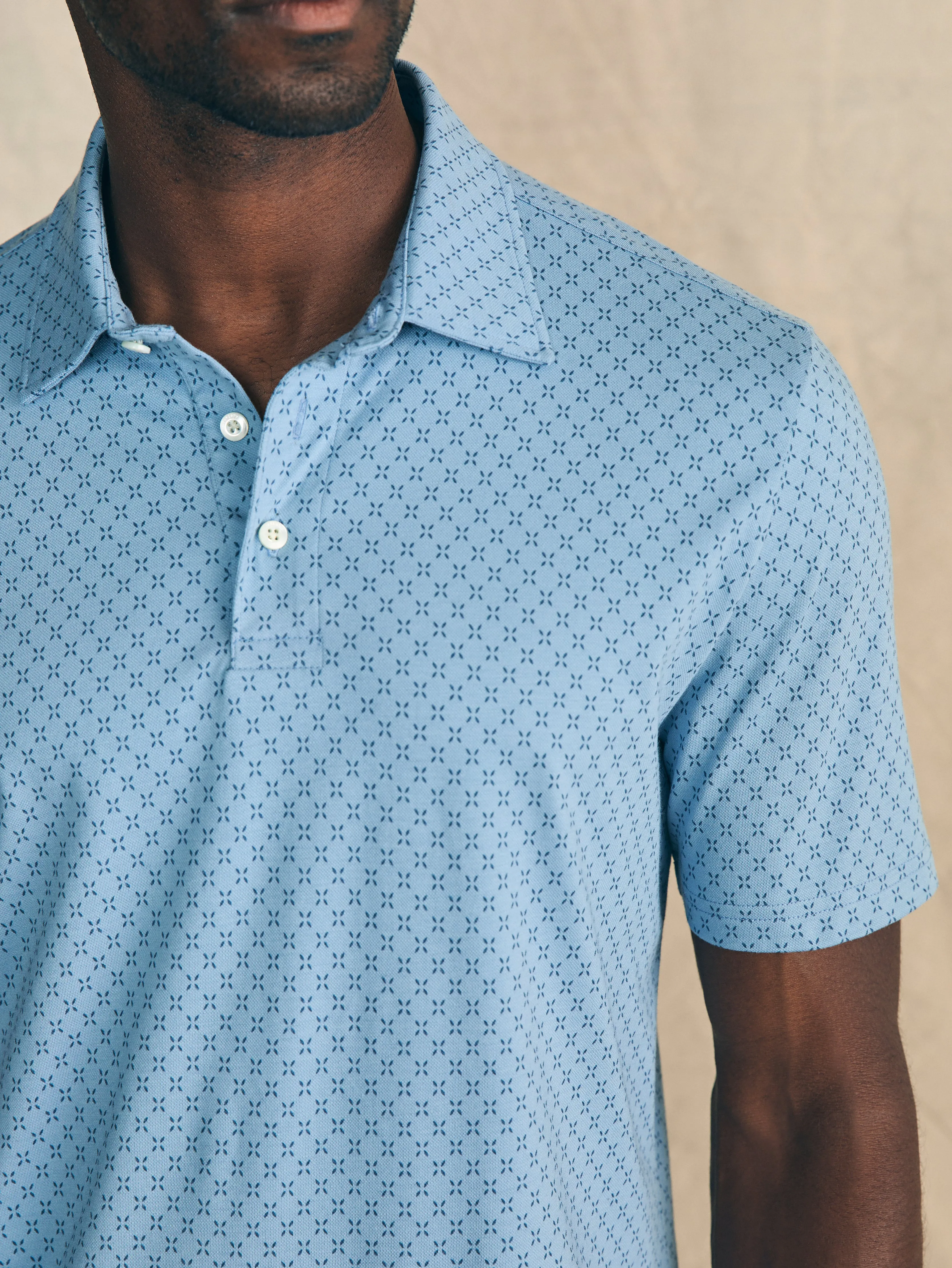 Movement™ Short-Sleeve Pique Polo Shirt - Blue Surfboard Geo sold by Faherty product image thumbnail 2