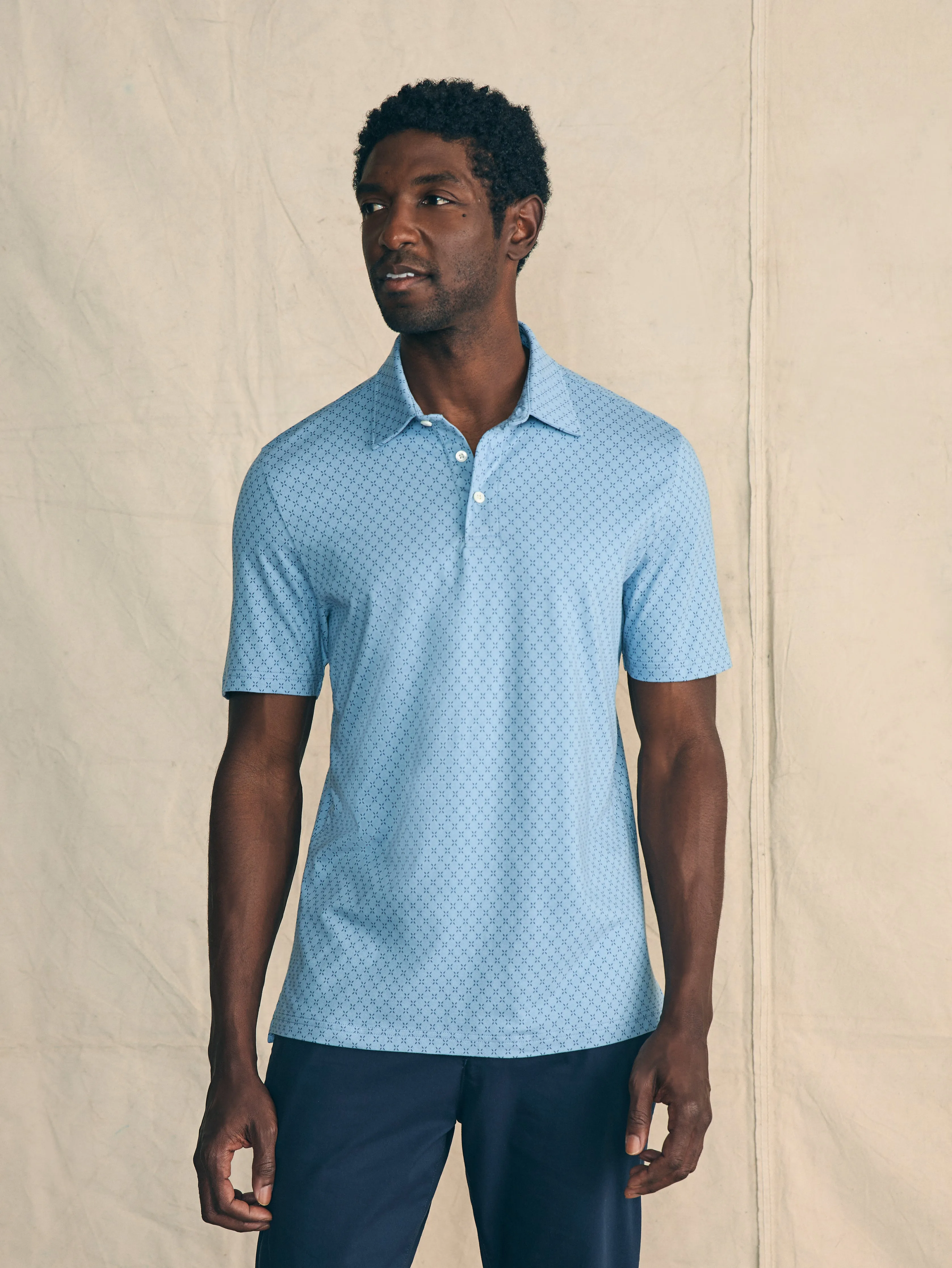 Movement™ Short-Sleeve Pique Polo Shirt - Blue Surfboard Geo sold by Faherty