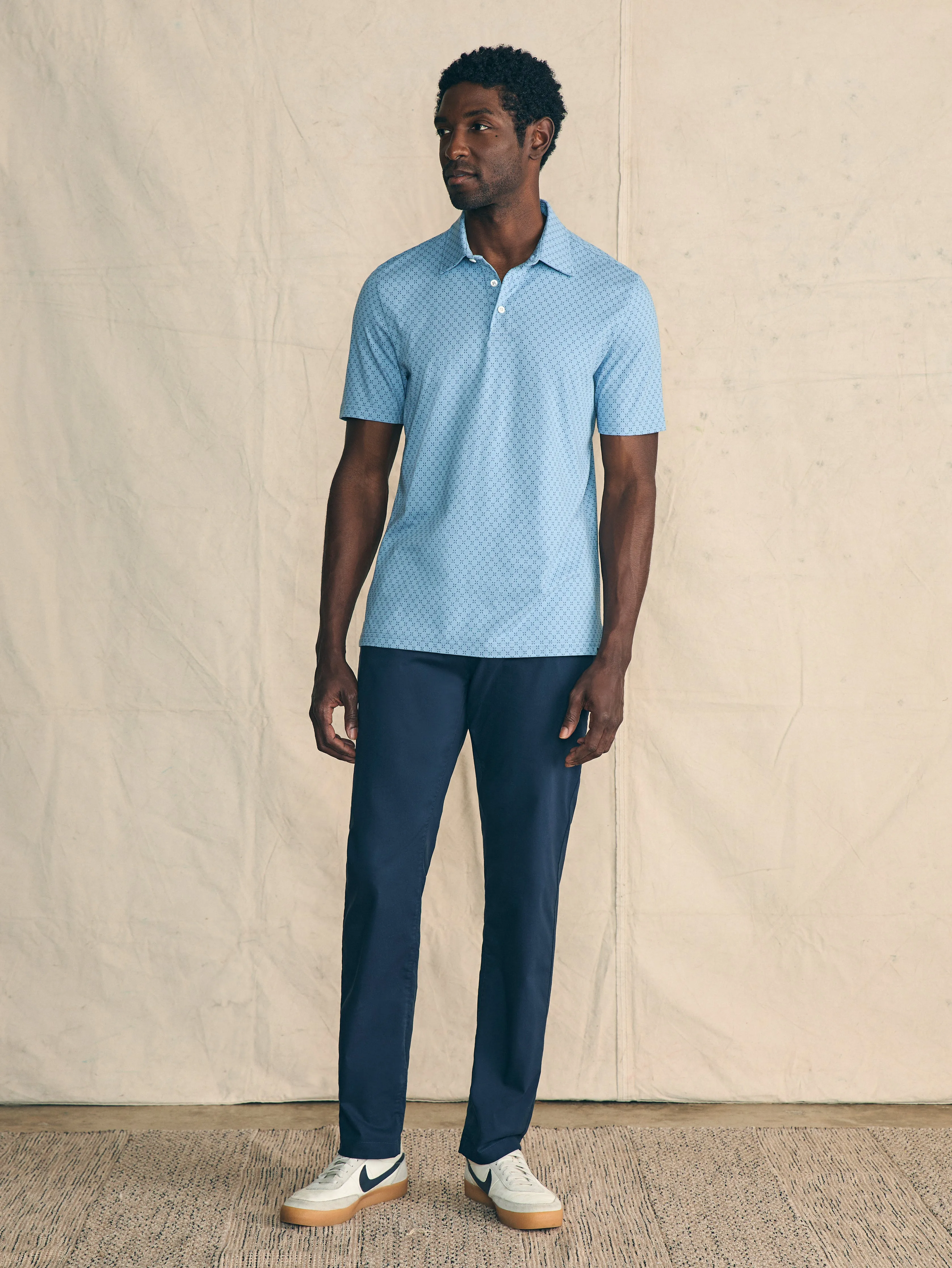 Movement™ Short-Sleeve Pique Polo Shirt - Blue Surfboard Geo sold by Faherty product image thumbnail 3