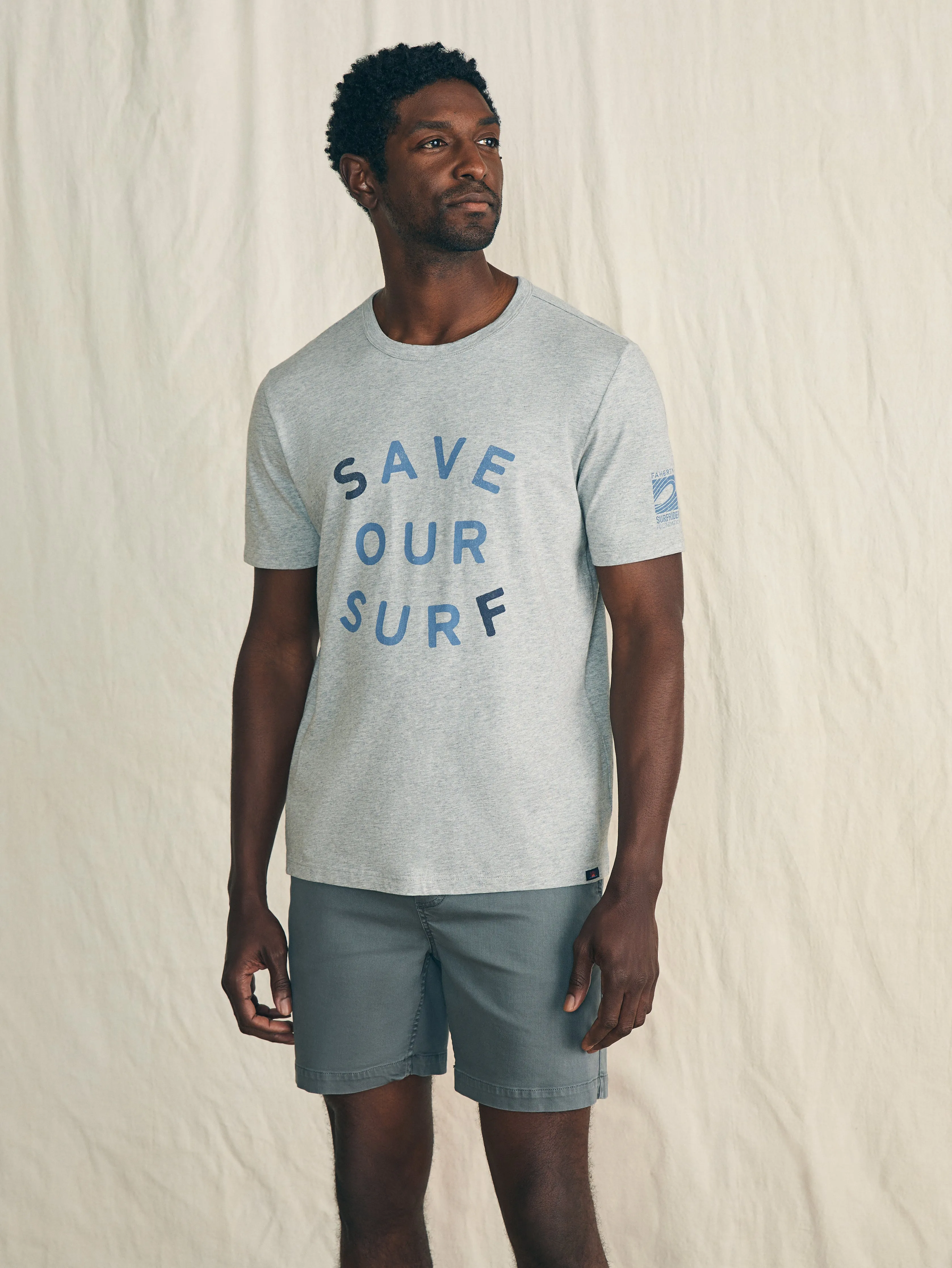 Short-Sleeve Surfrider Sunwashed Tee - Heather Grey sold by Faherty