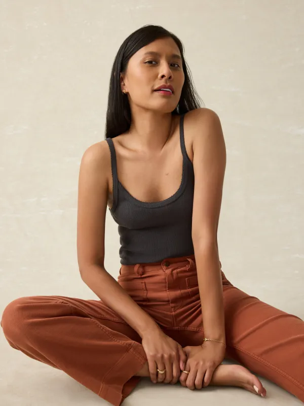 Pacific Pointelle Tank - Washed Black sold by Faherty