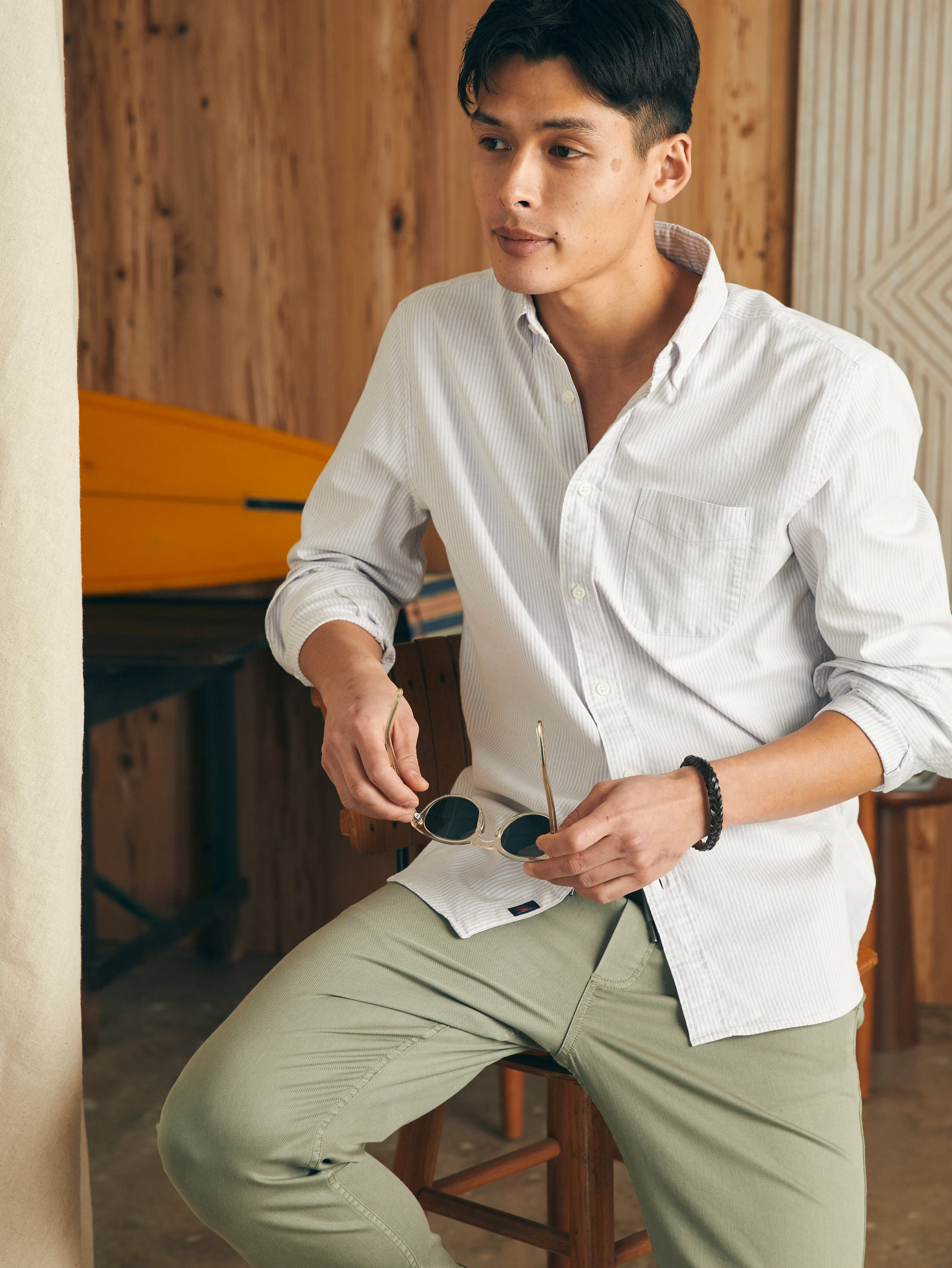 Supima Oxford Shirt - Lavender Stripe sold by Faherty product image thumbnail 3