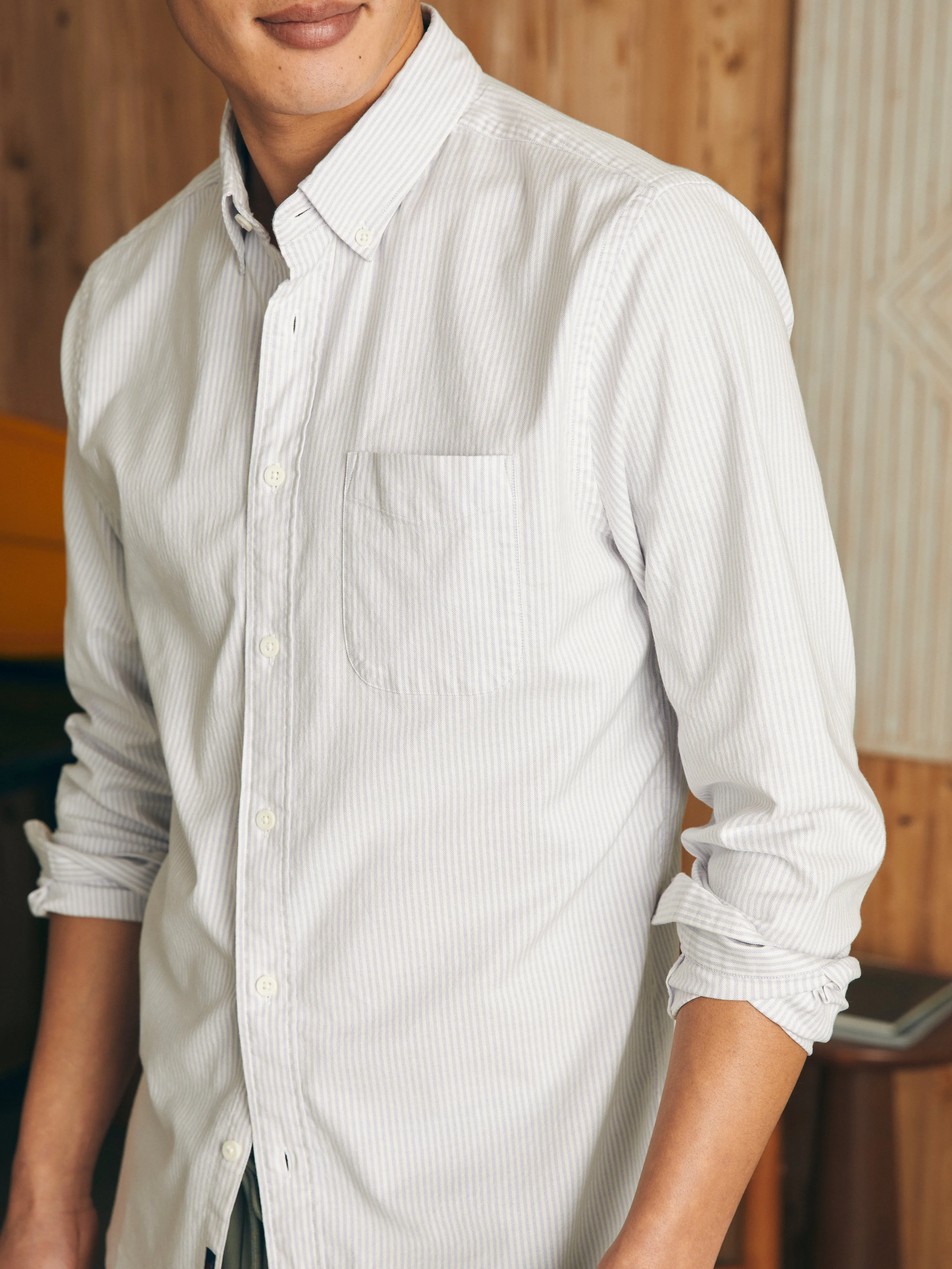 Supima Oxford Shirt - Lavender Stripe sold by Faherty product image thumbnail 2