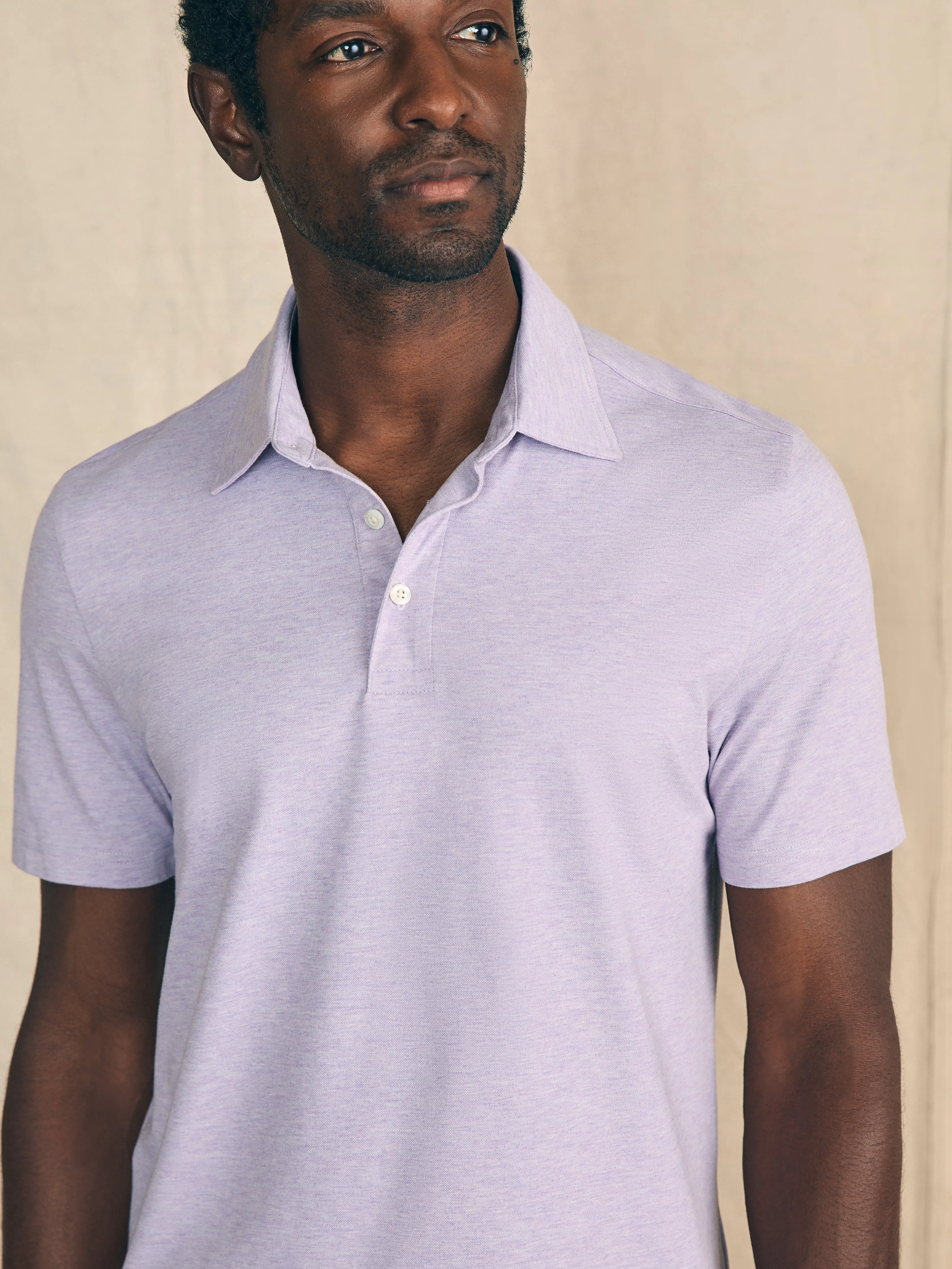 Movement™ Short-Sleeve Pique Polo Shirt - Faded Lilac Heather sold by Faherty product image thumbnail 2