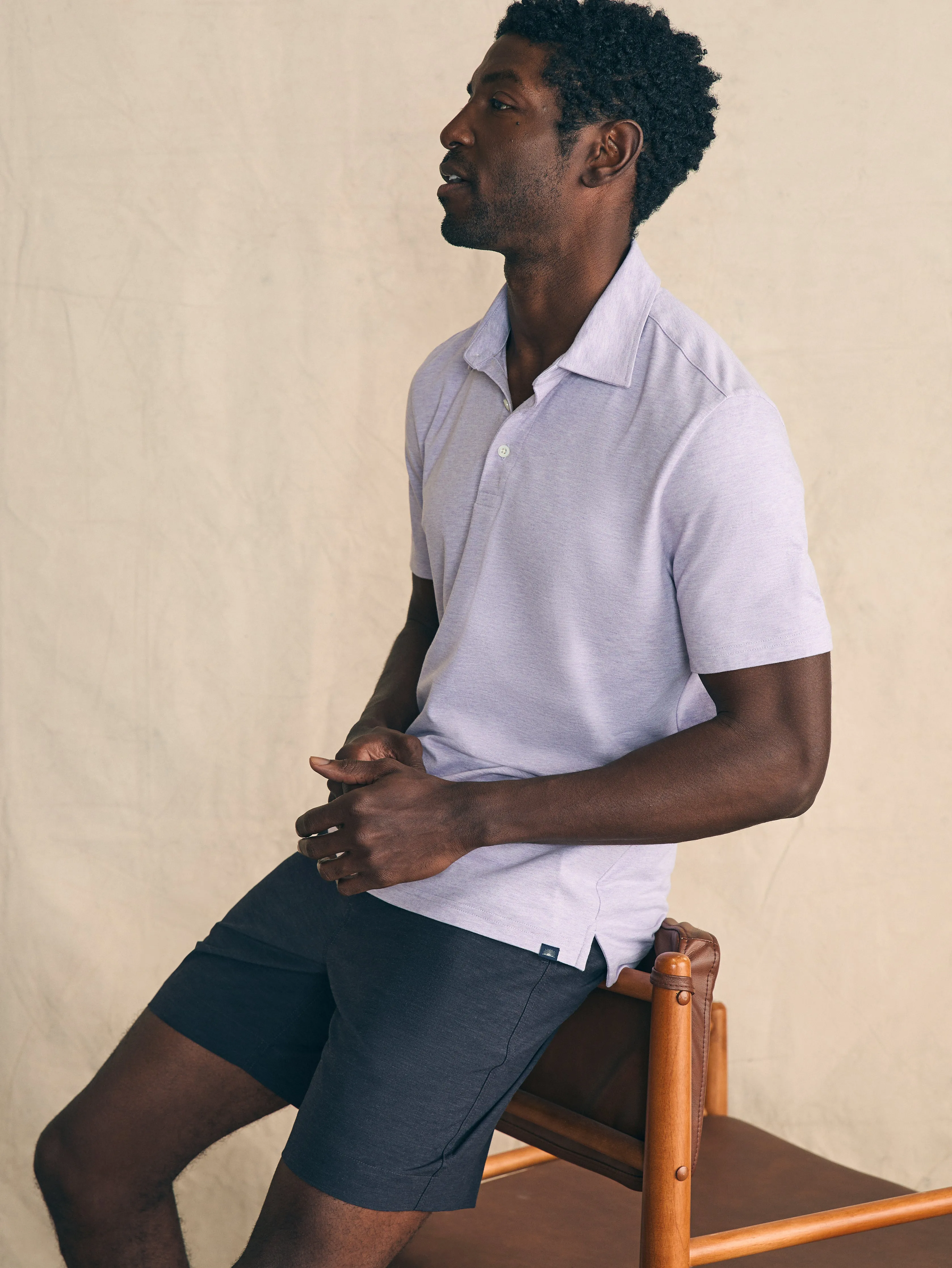 Movement™ Short-Sleeve Pique Polo Shirt - Faded Lilac Heather sold by Faherty product image thumbnail 5