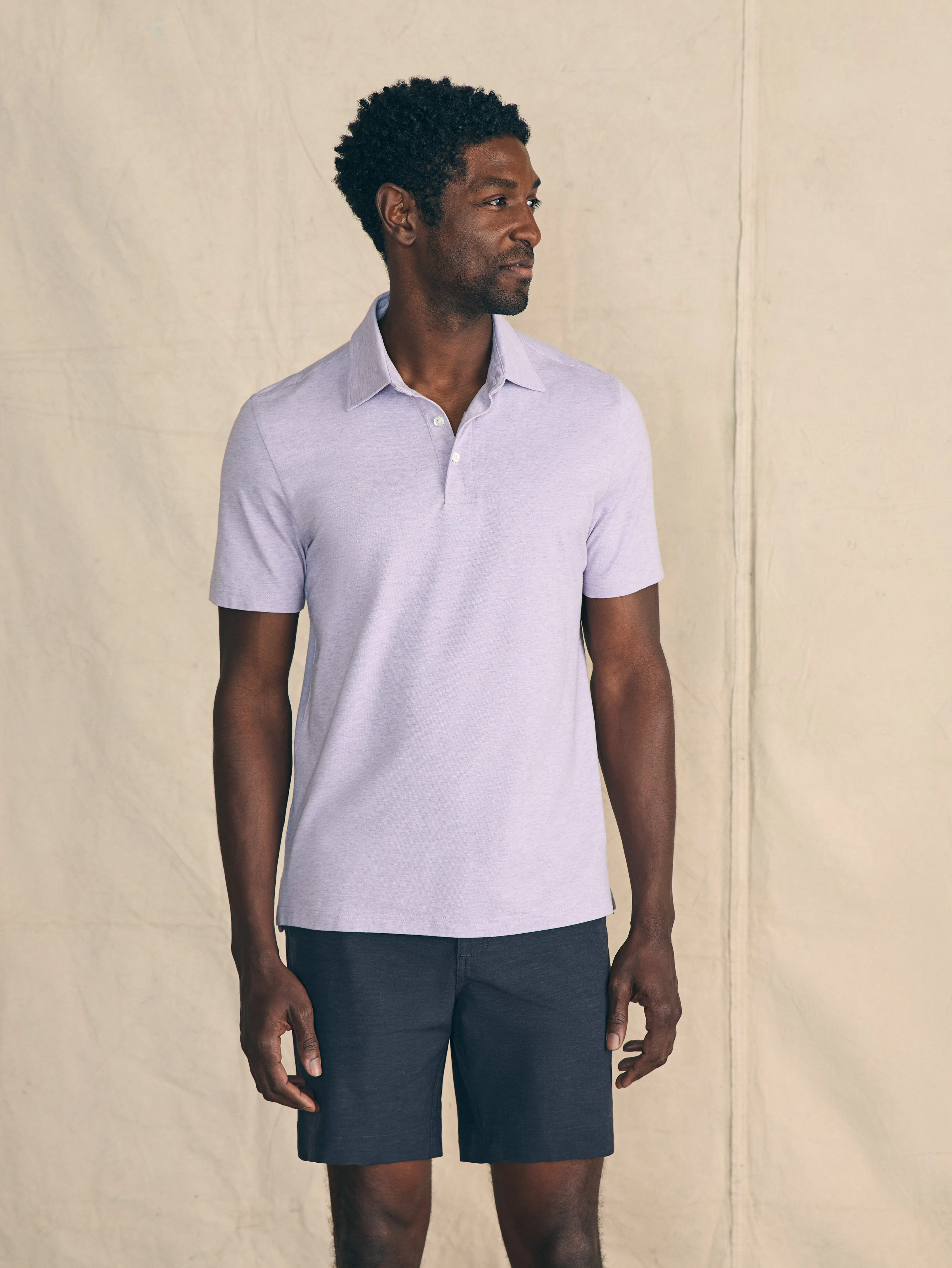 Movement™ Short-Sleeve Pique Polo Shirt - Faded Lilac Heather sold by Faherty