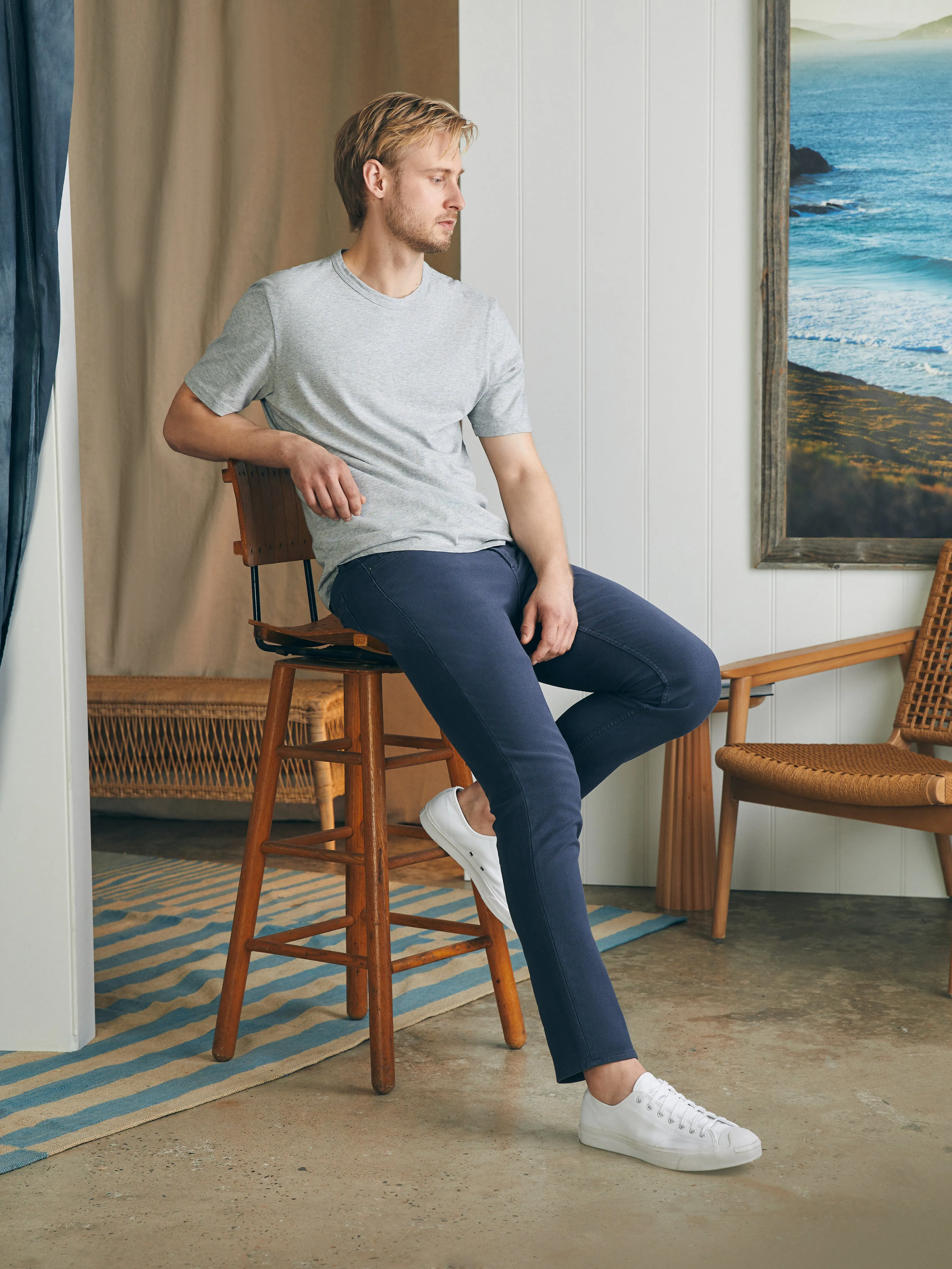 Stretch Terry 5-Pocket Pant (30" Inseam) - Navy sold by Faherty product image thumbnail 3