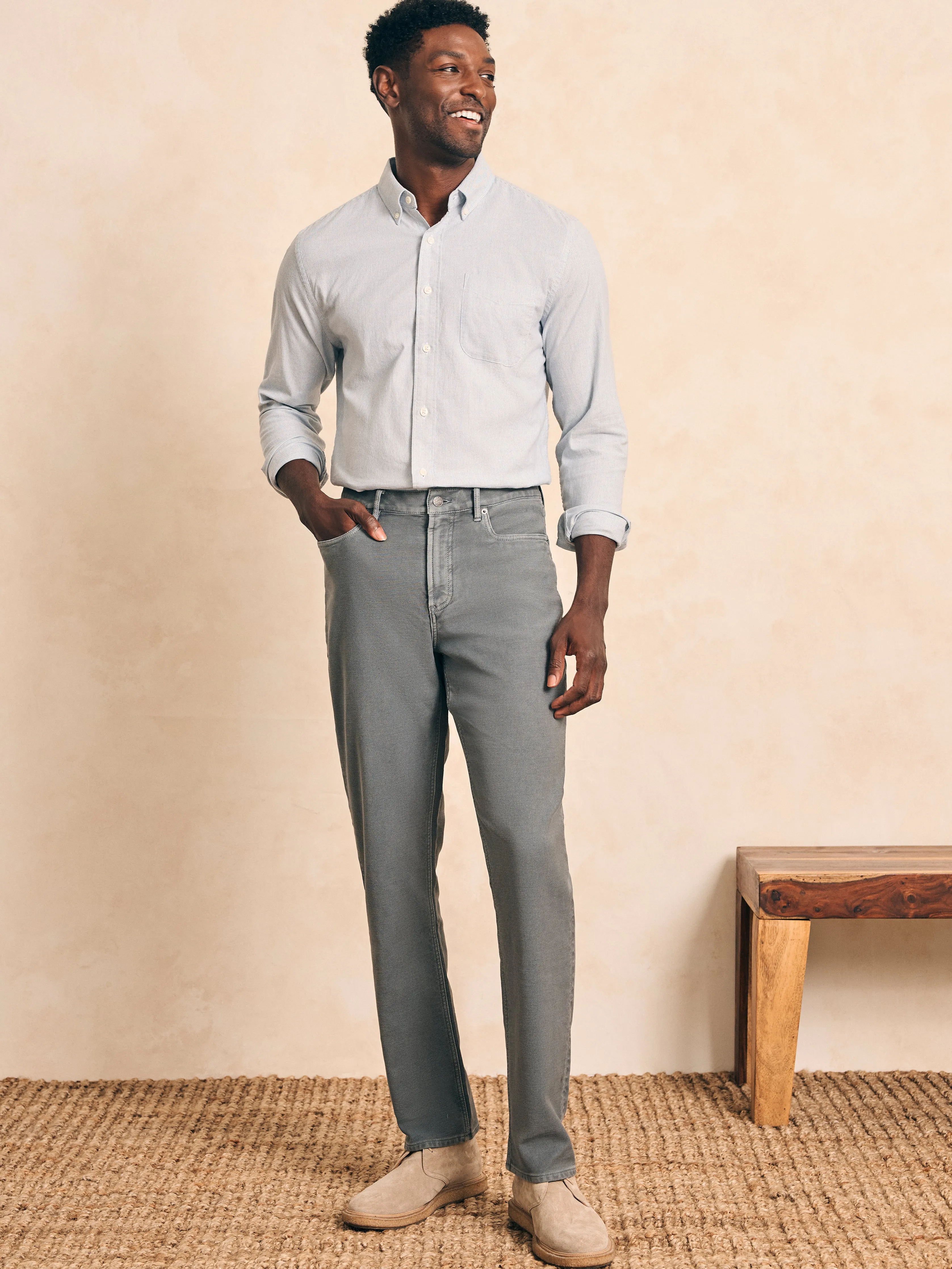 Stretch Terry 5-Pocket Athletic Fit Pant (34" Inseam) - Slate sold by Faherty