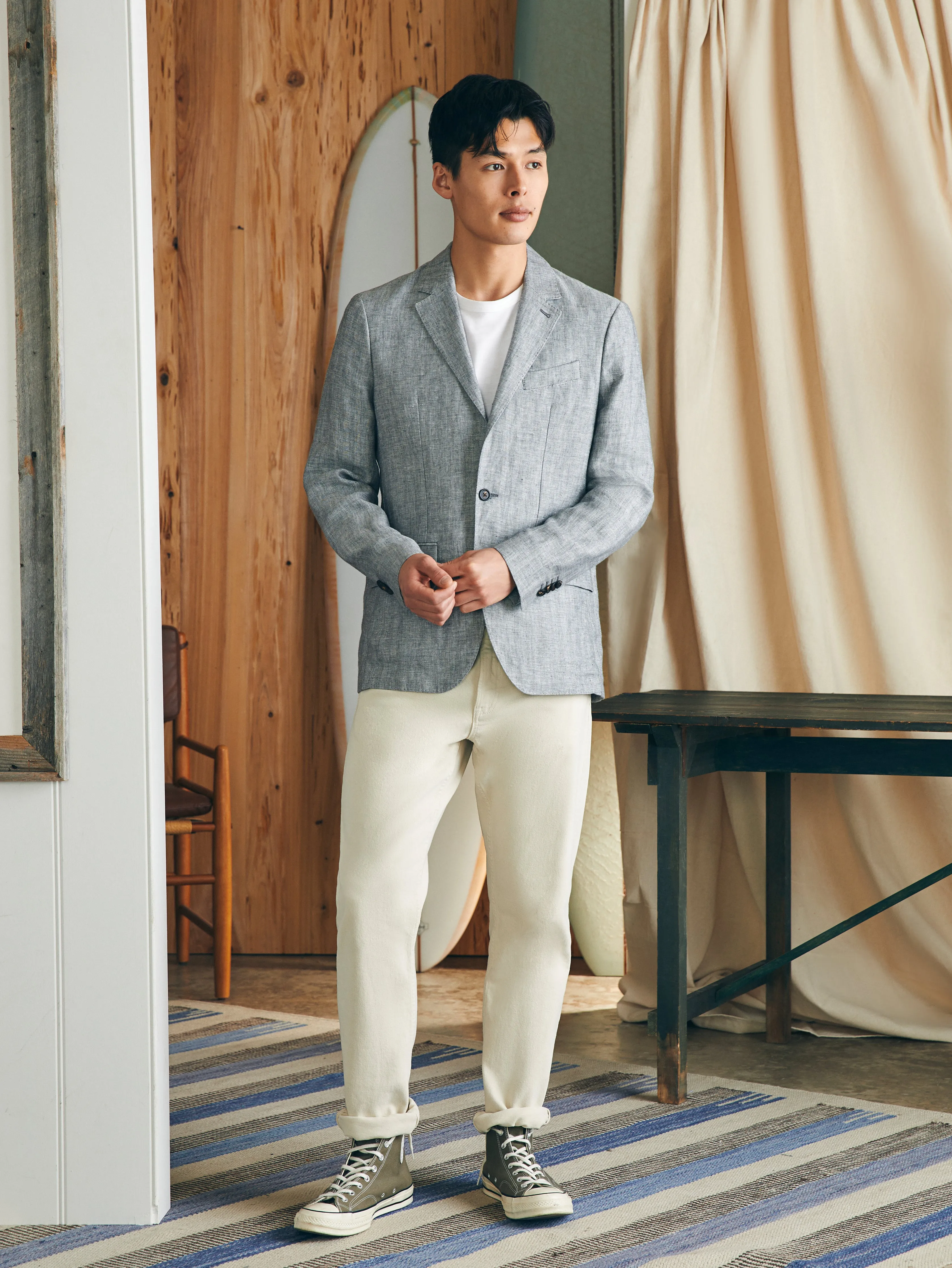 Reserve Linen Herringbone Blazer - Light Graphite Herringbone sold by Faherty product image thumbnail 5