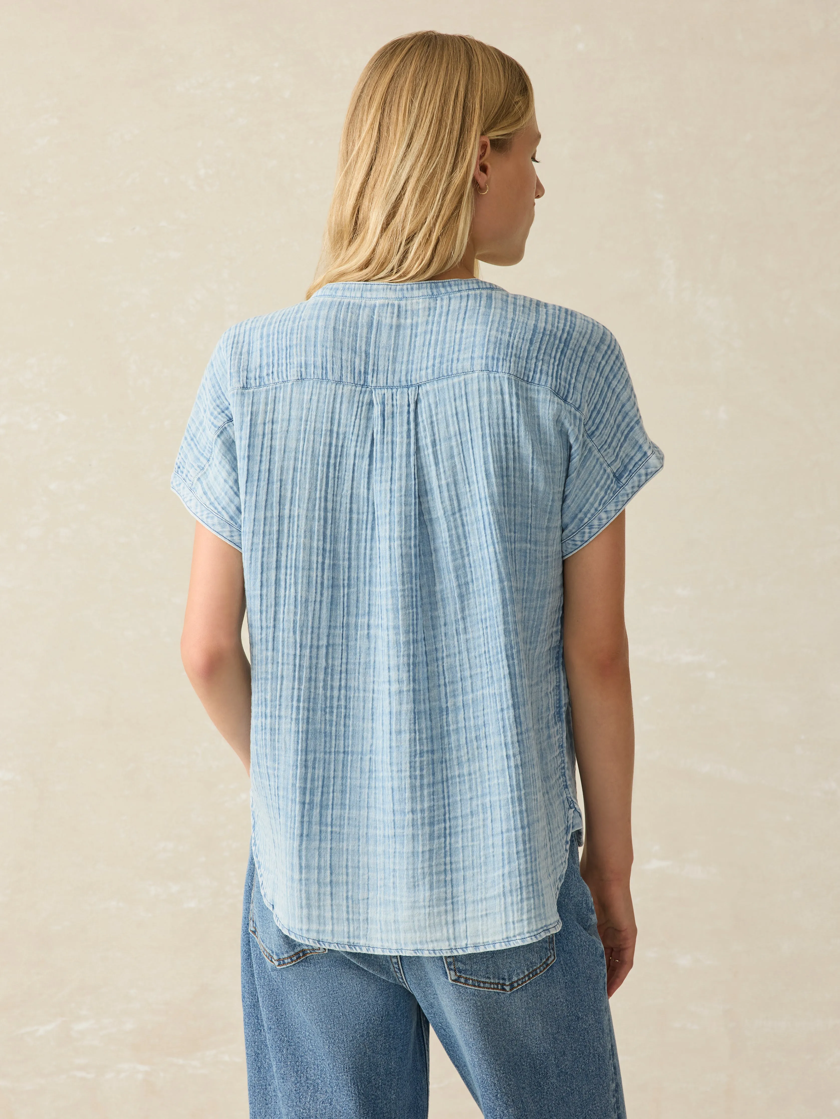 Dream Cotton Gauze Desmond Top - Light Indigo Wash sold by Faherty product image thumbnail 5