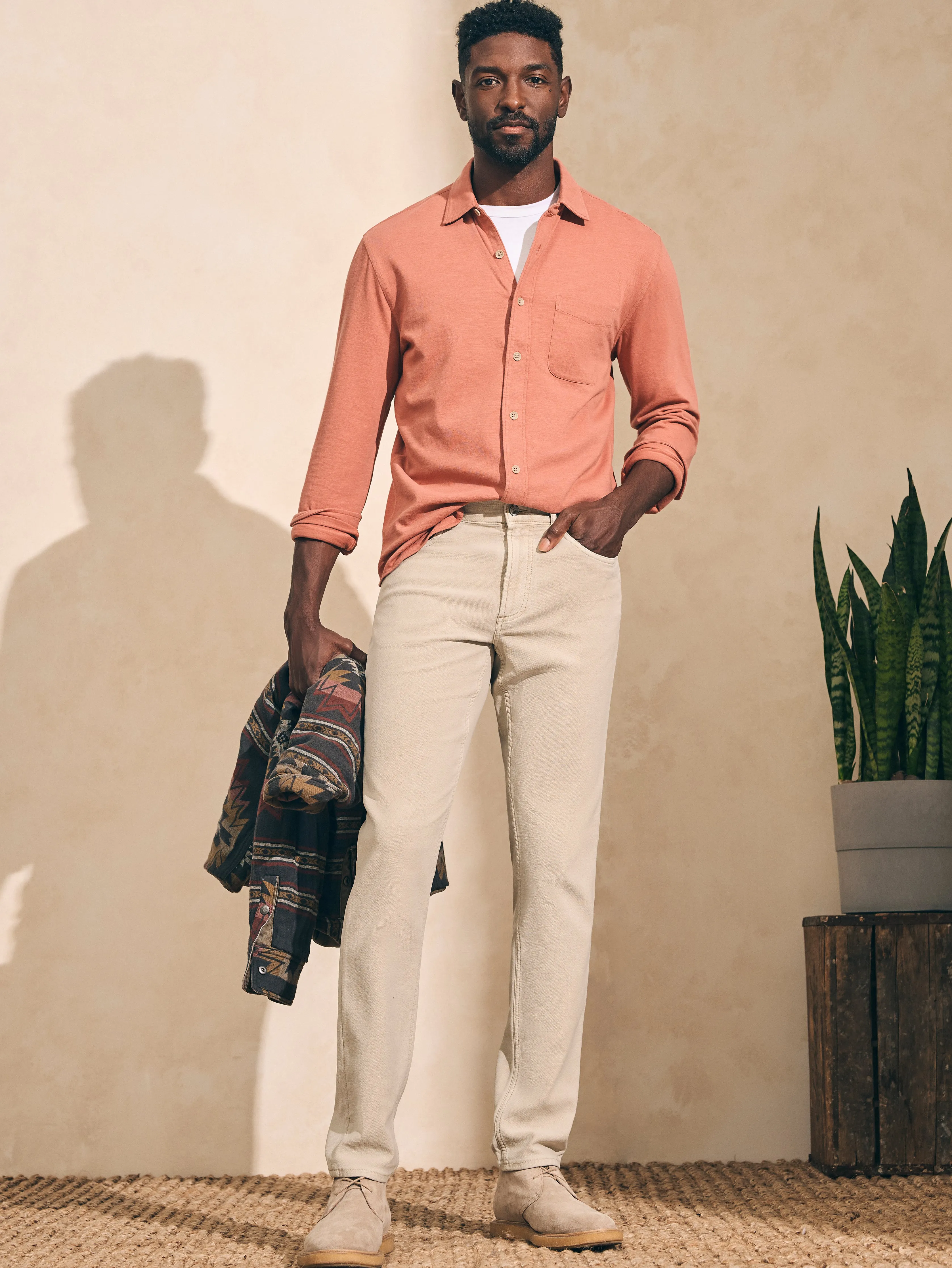 Stretch Terry 5-Pocket Pant (34" Inseam) - Stone sold by Faherty product image thumbnail 2