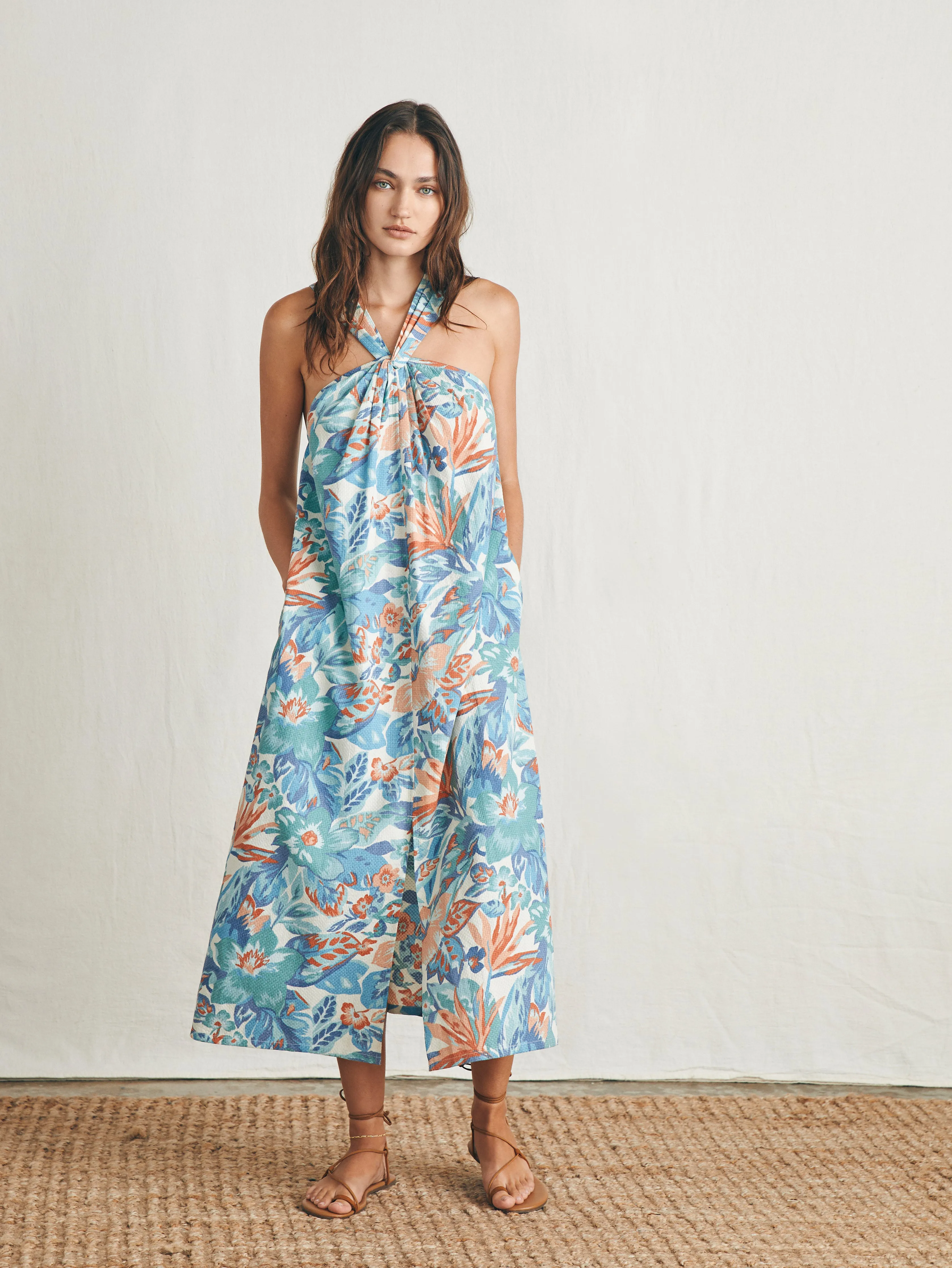 Bay Twist Dress - Paradise Blossom Floral sold by Faherty