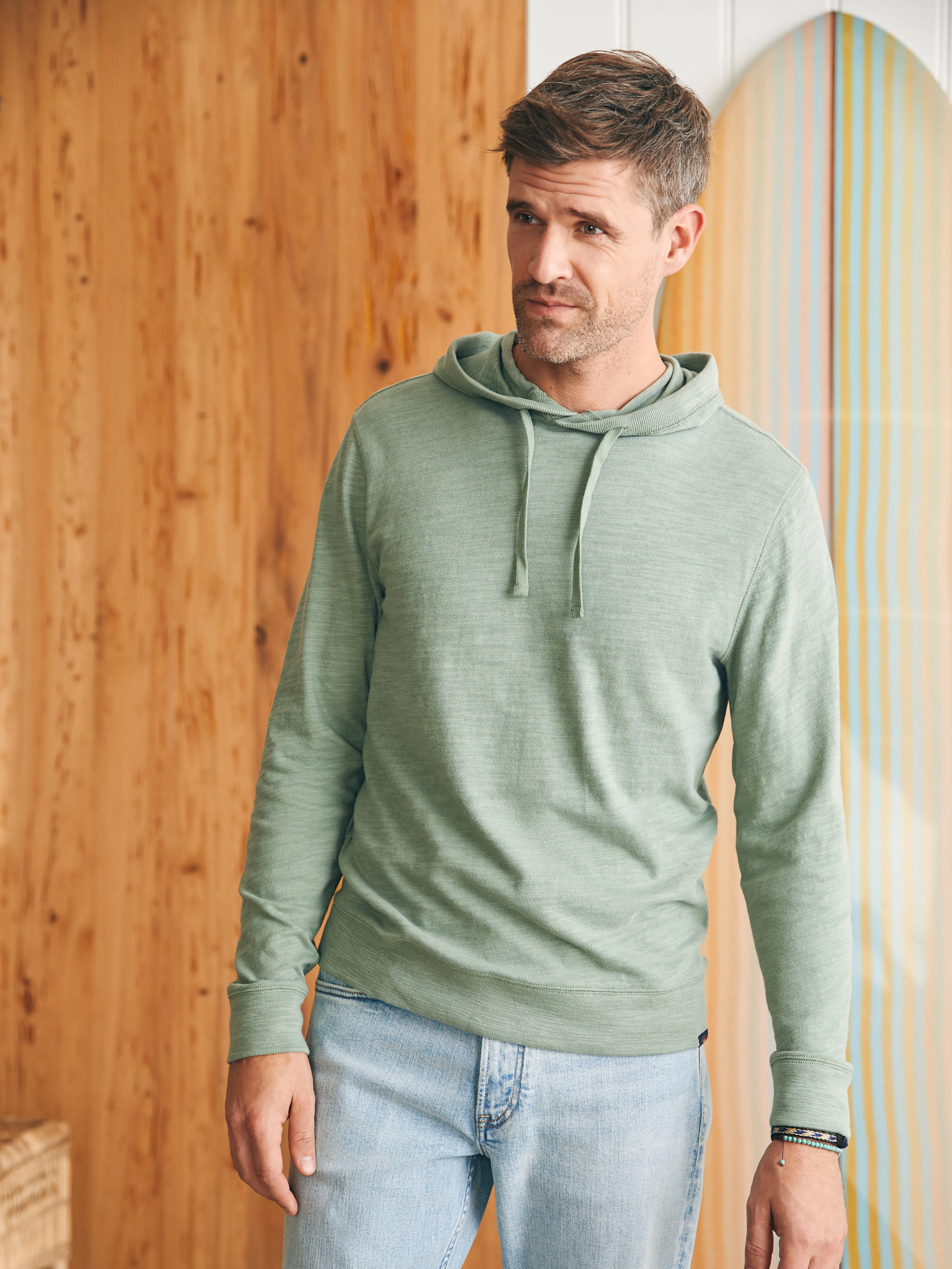 Sunwashed Slub Hoodie - Faded Sage sold by Faherty
