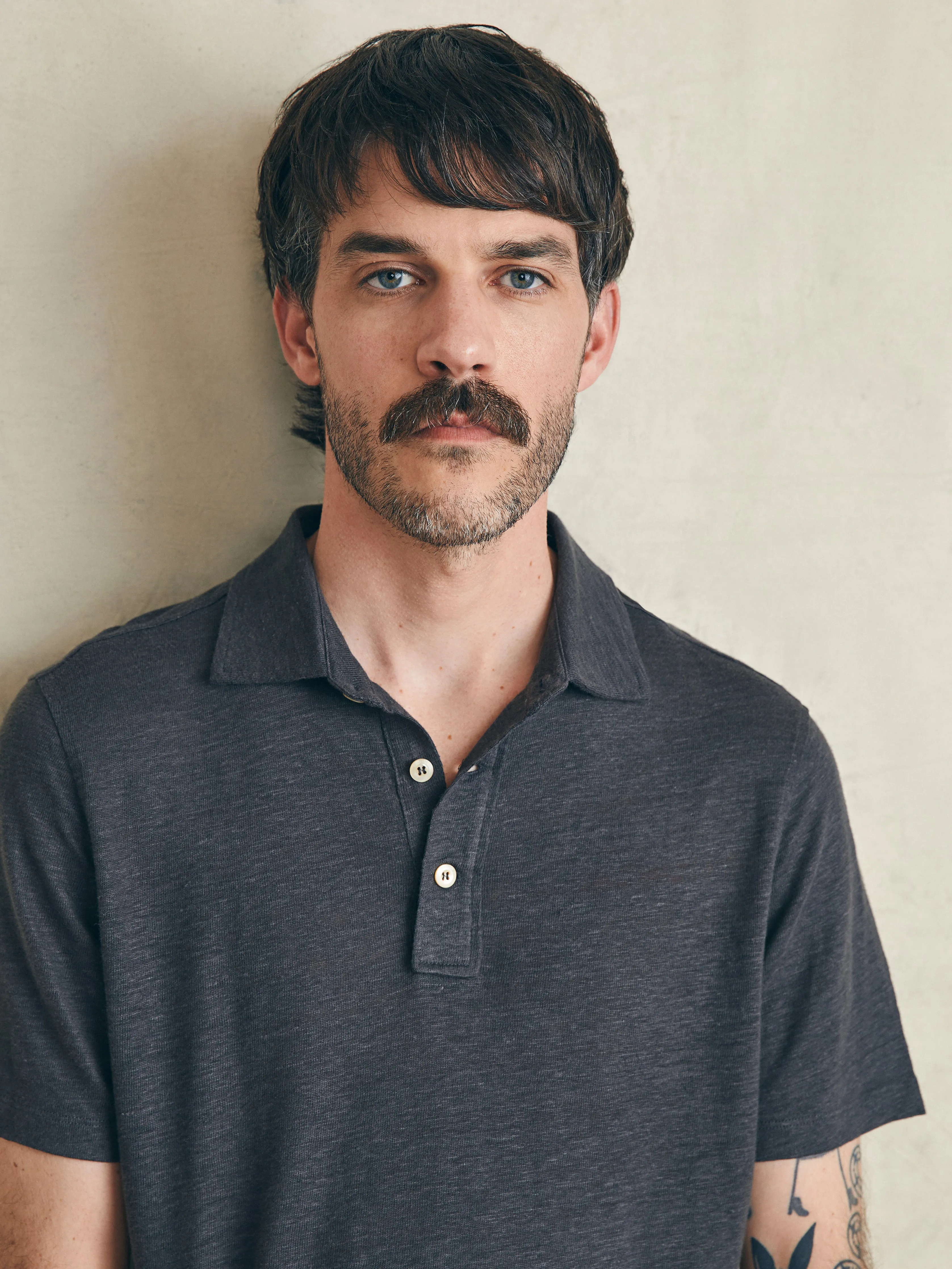 Short-Sleeve Linen Polo - Black Iron sold by Faherty product image thumbnail 4