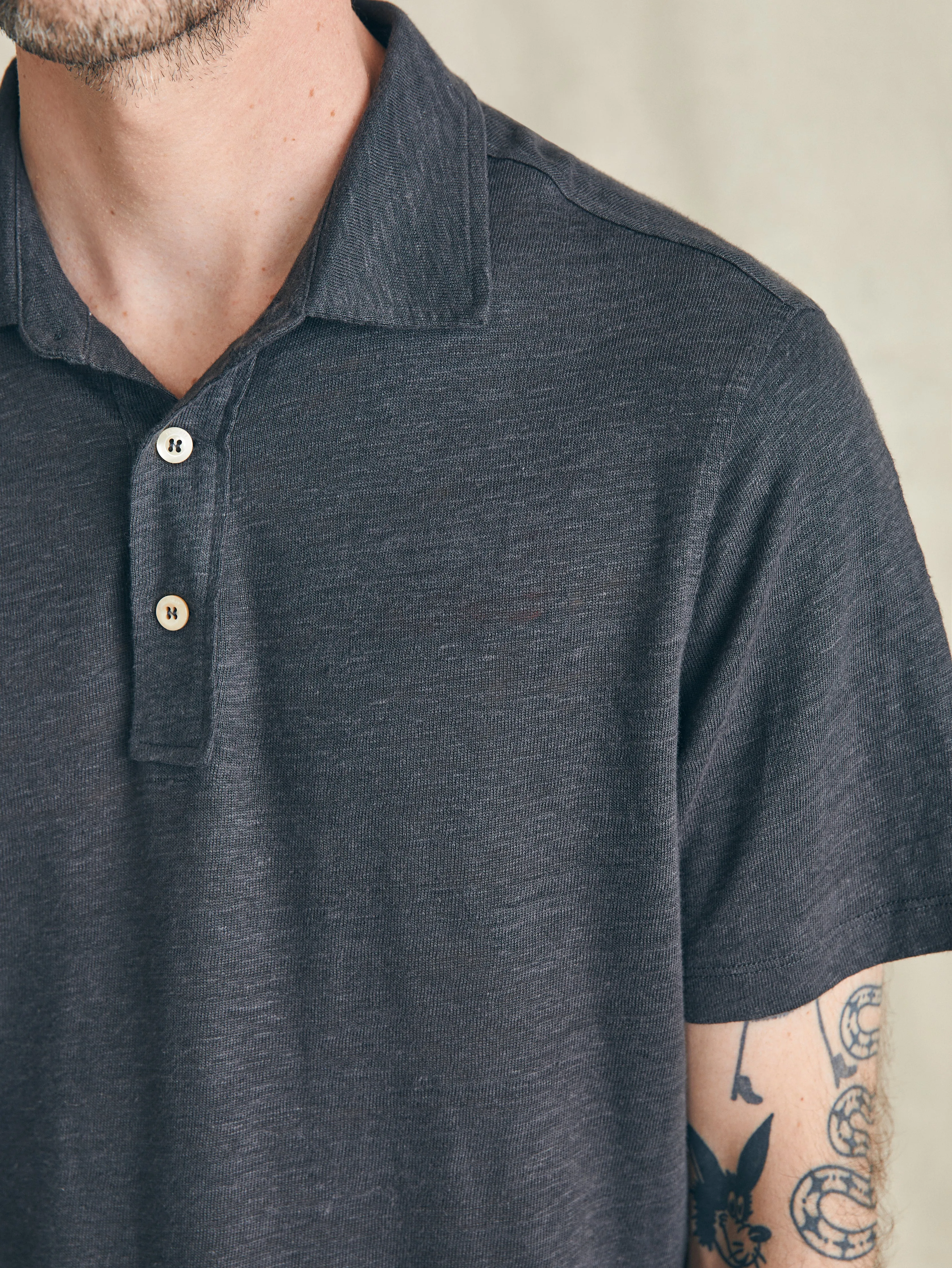Short-Sleeve Linen Polo - Black Iron sold by Faherty product image thumbnail 2