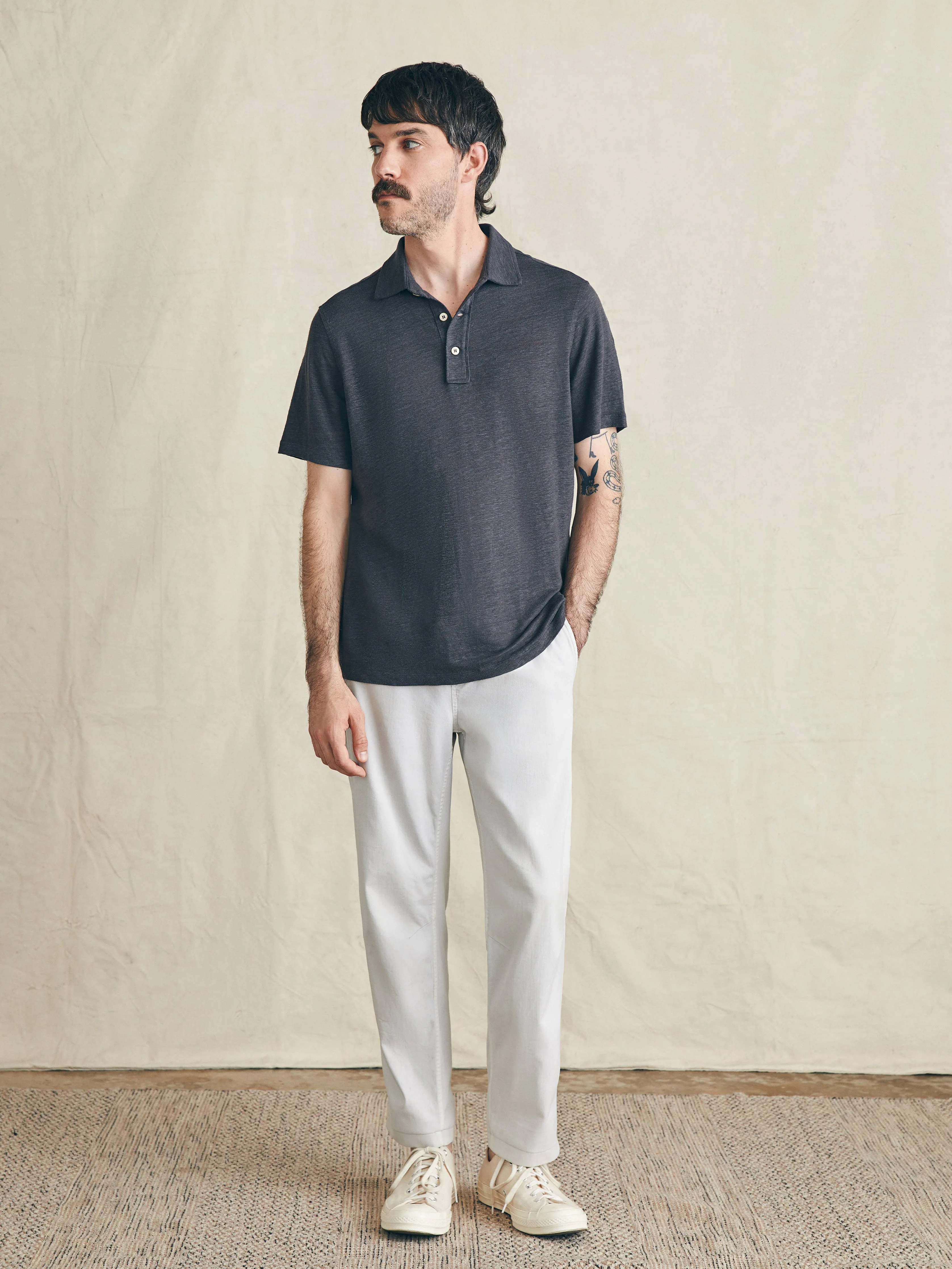 Short-Sleeve Linen Polo - Black Iron sold by Faherty product image thumbnail 5