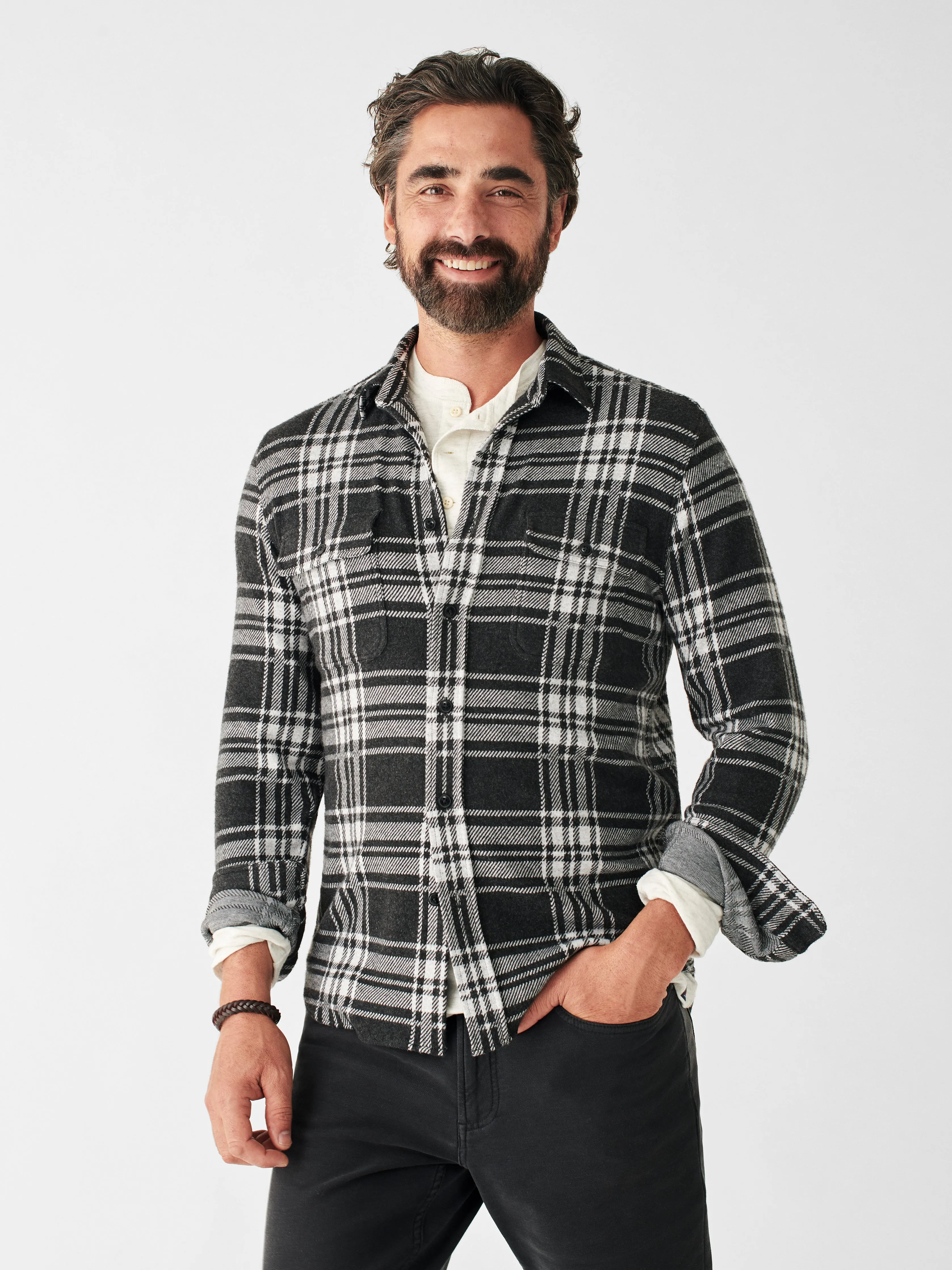 Legend™ Sweater Shirt - Charcoal Bone Plaid sold by Faherty