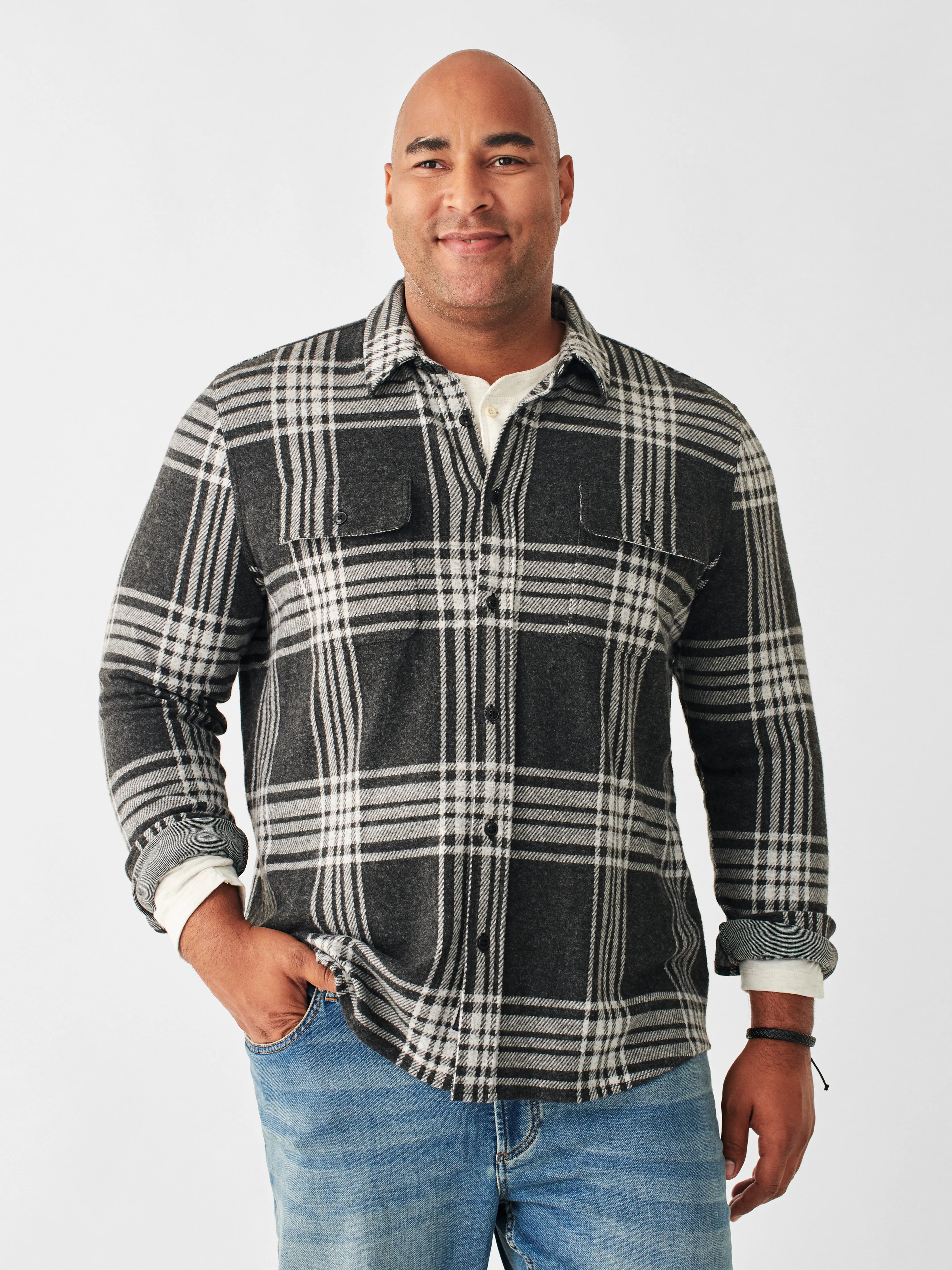 Legend™ Sweater Shirt - Charcoal Bone Plaid sold by Faherty product image thumbnail 5