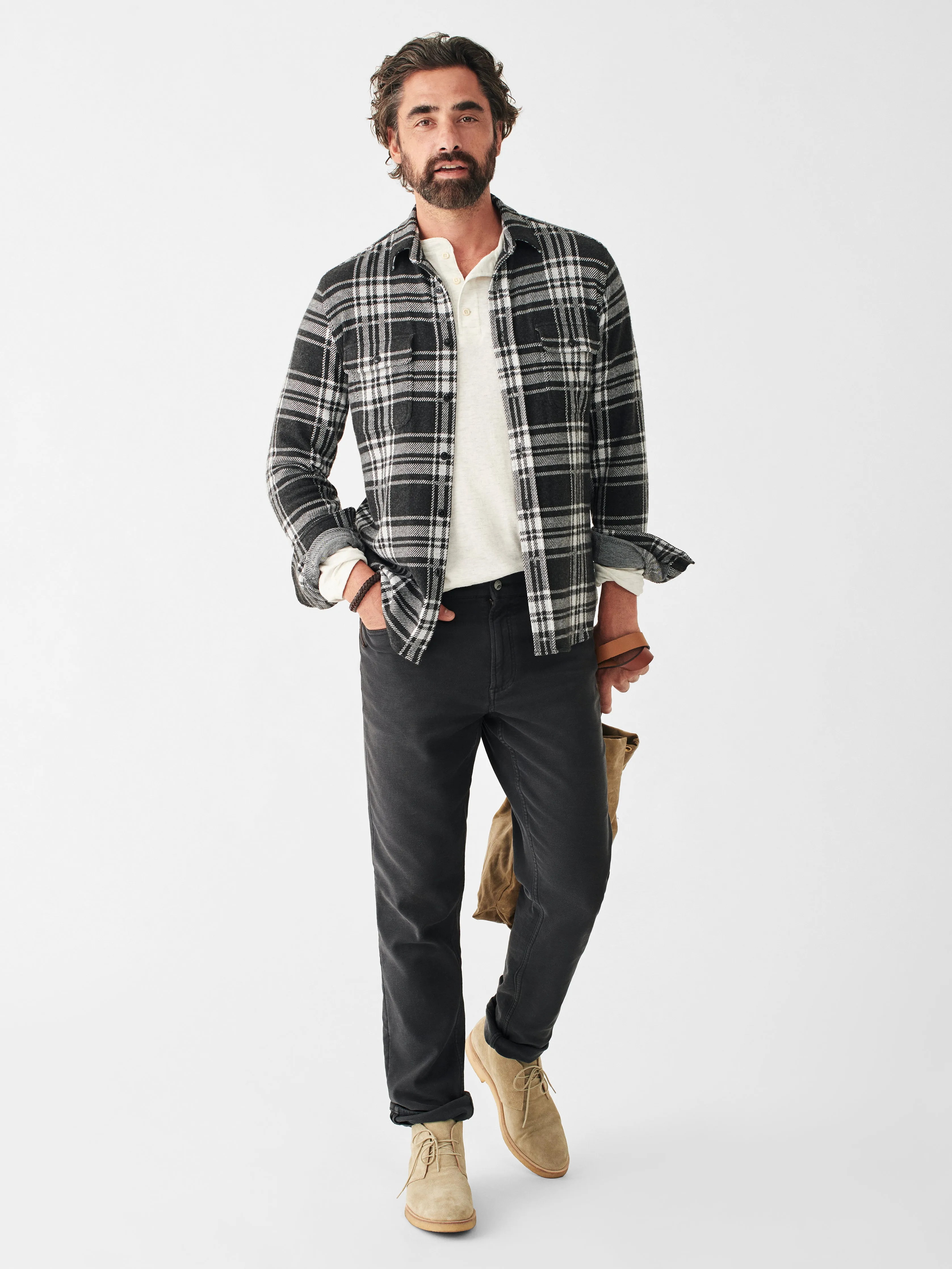 Legend™ Sweater Shirt - Charcoal Bone Plaid sold by Faherty product image thumbnail 3