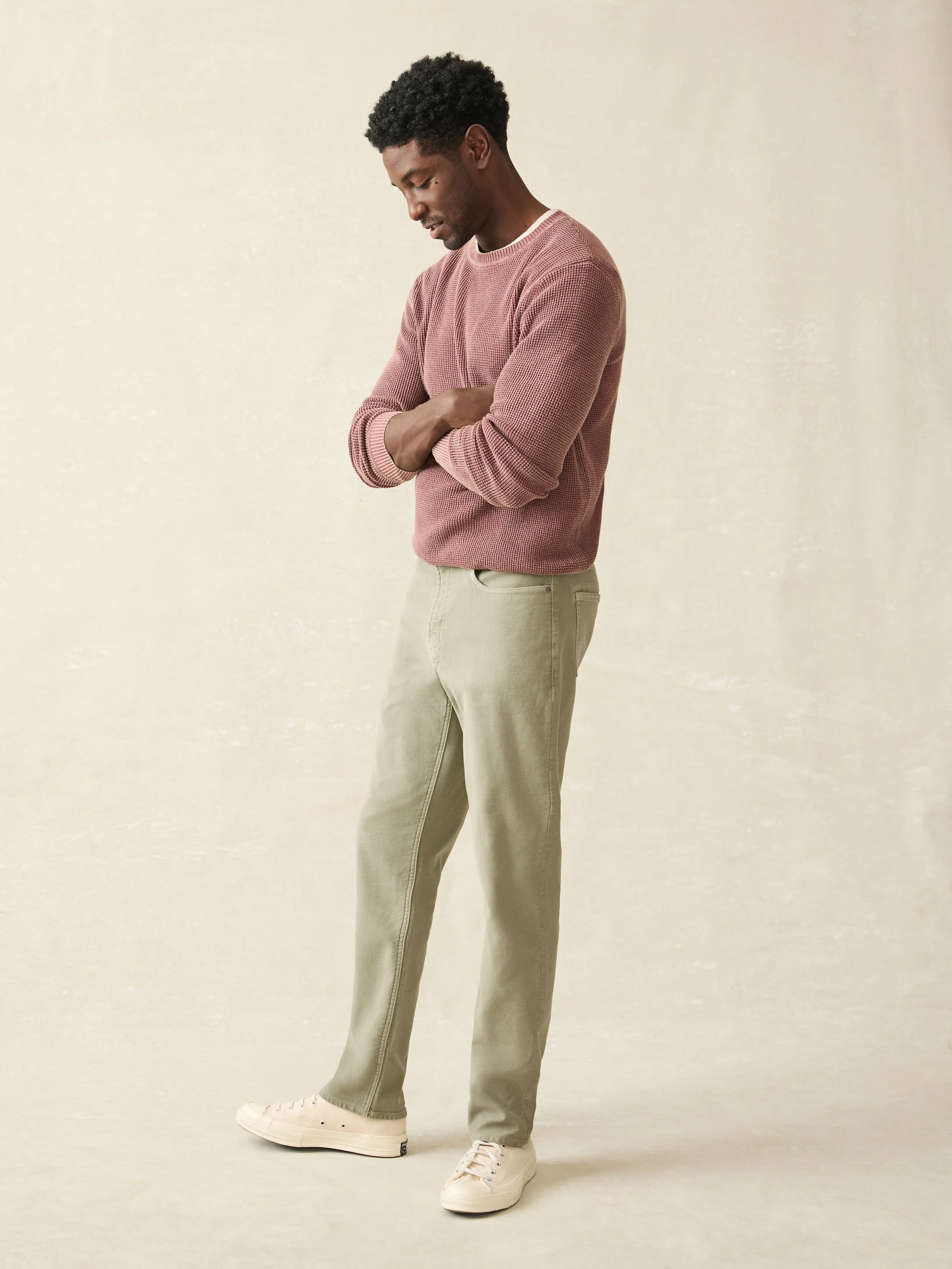 Stretch Terry 5-Pocket Athletic Fit Pant - Faded Olive sold by Faherty product image thumbnail 4