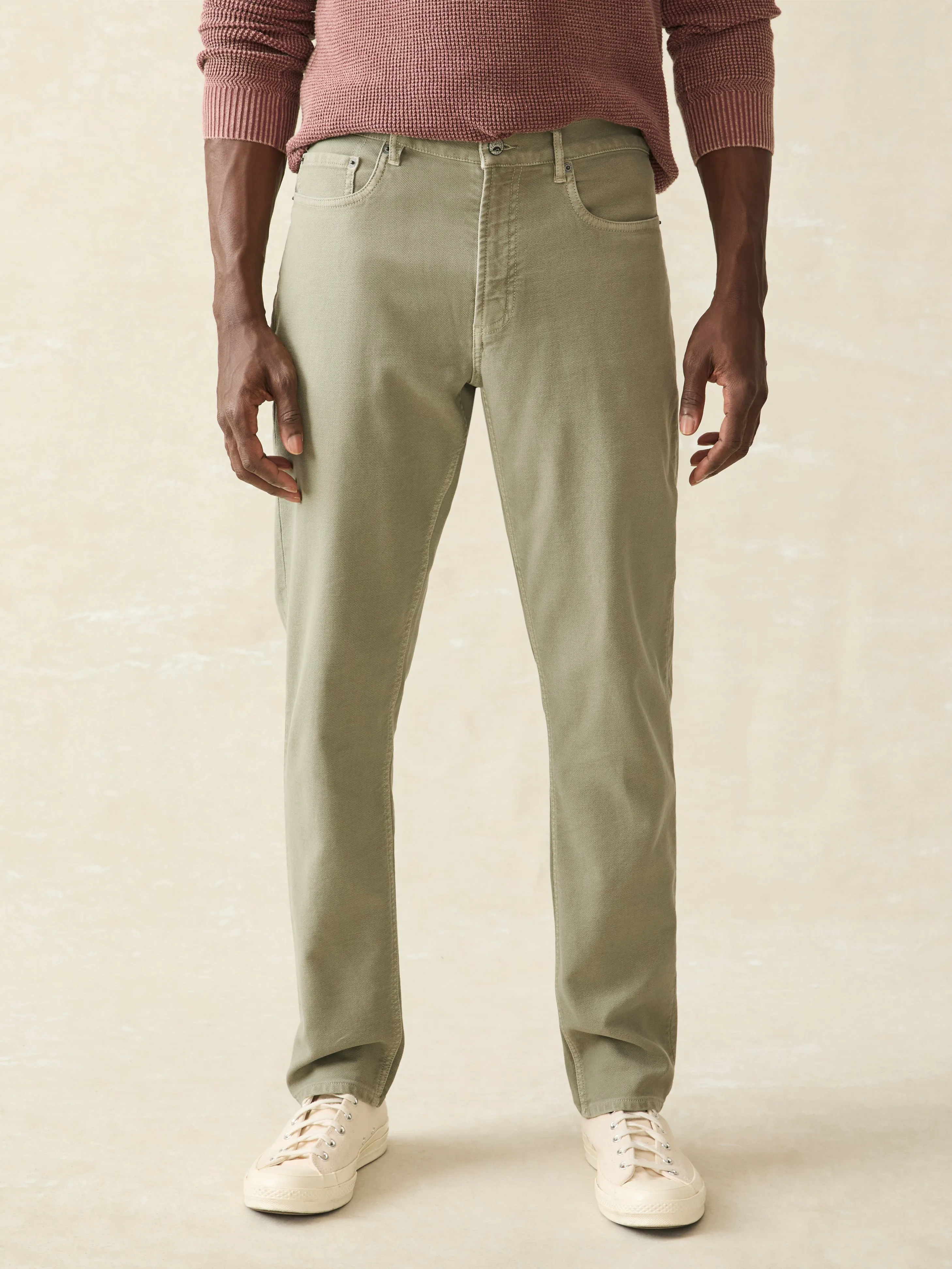 Stretch Terry 5-Pocket Athletic Fit Pant - Faded Olive sold by Faherty