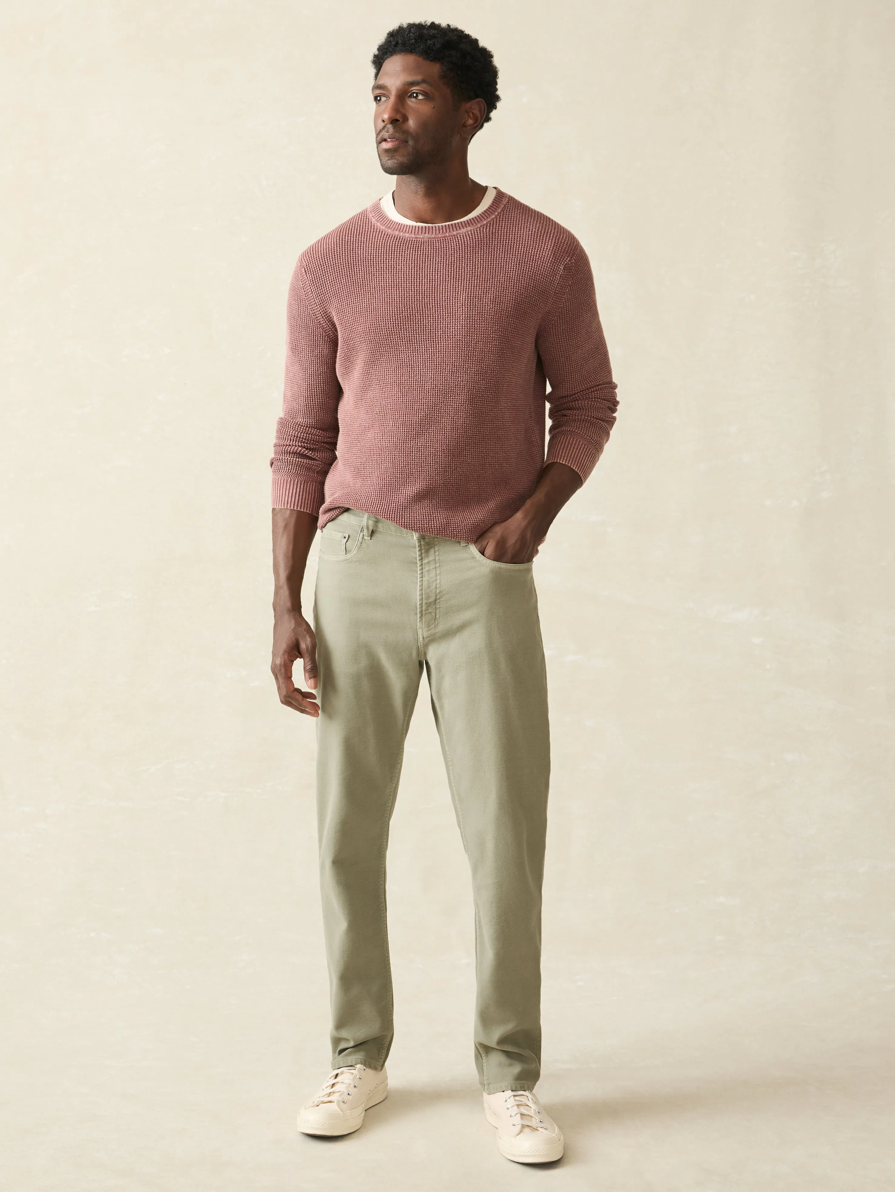 Stretch Terry 5-Pocket Athletic Fit Pant - Faded Olive sold by Faherty product image thumbnail 2