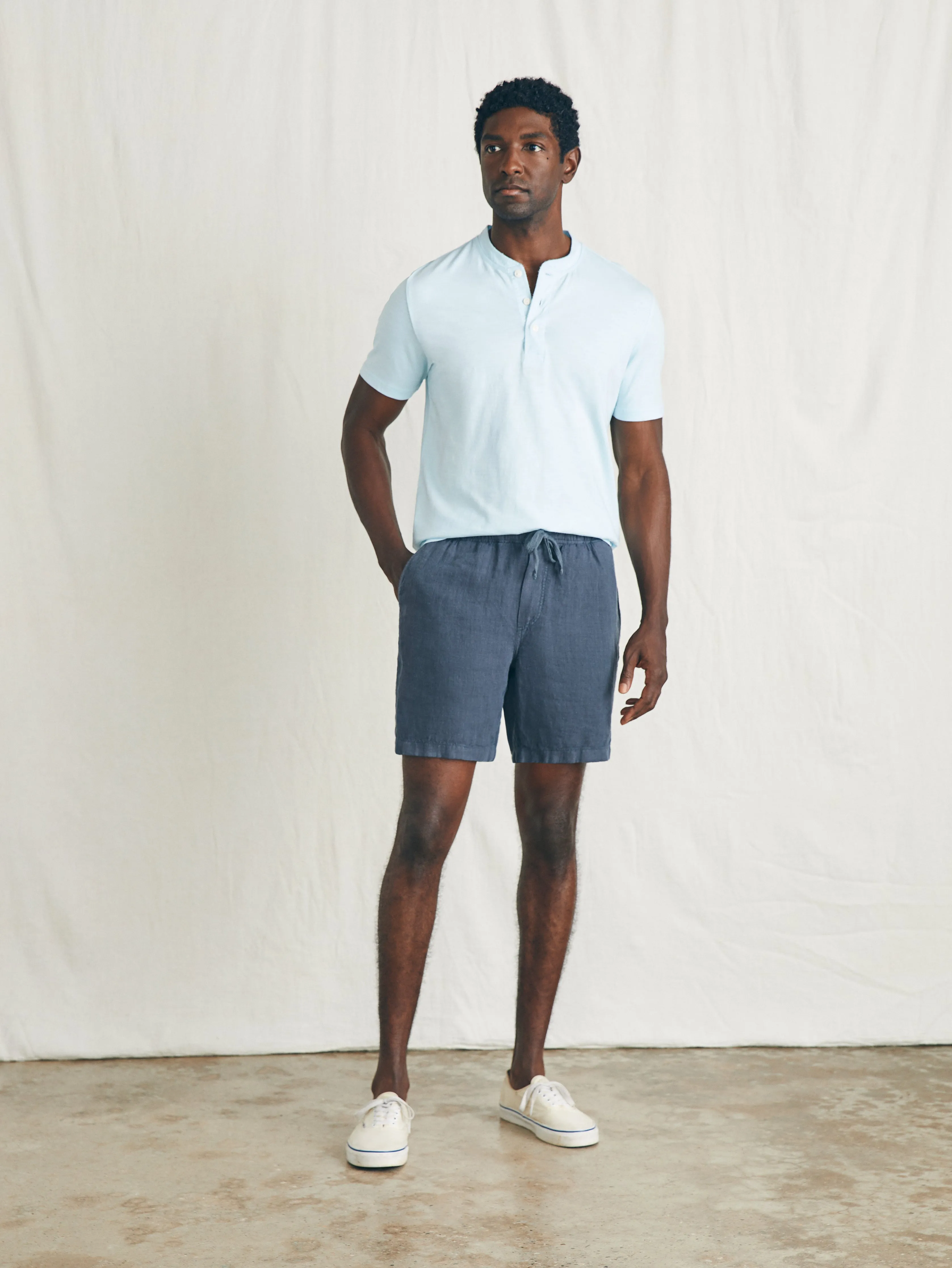 Essential Linen Short (6.5" Inseam) - Look Out Navy sold by Faherty product image thumbnail 3