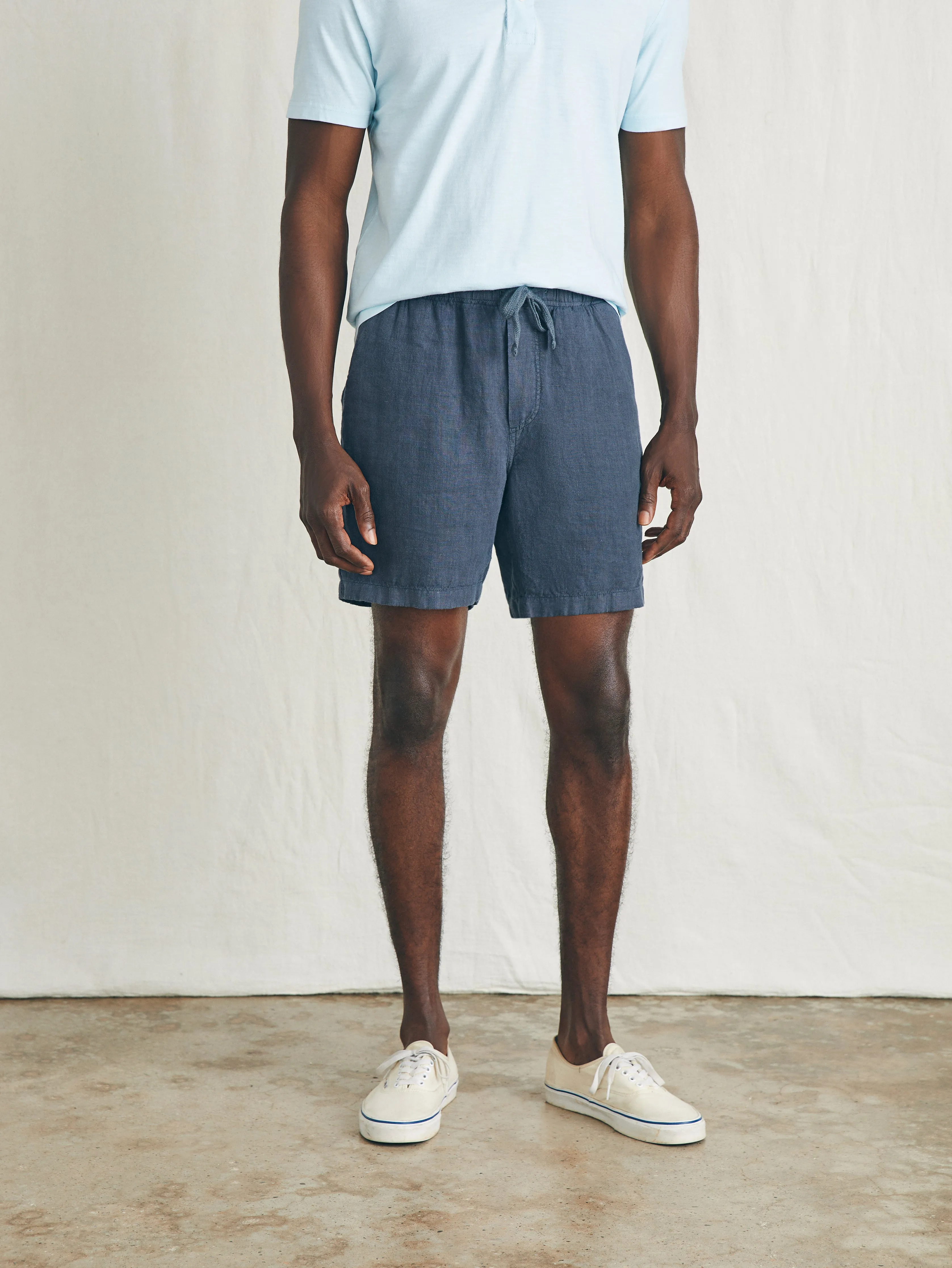 Essential Linen Short (6.5" Inseam) - Look Out Navy sold by Faherty
