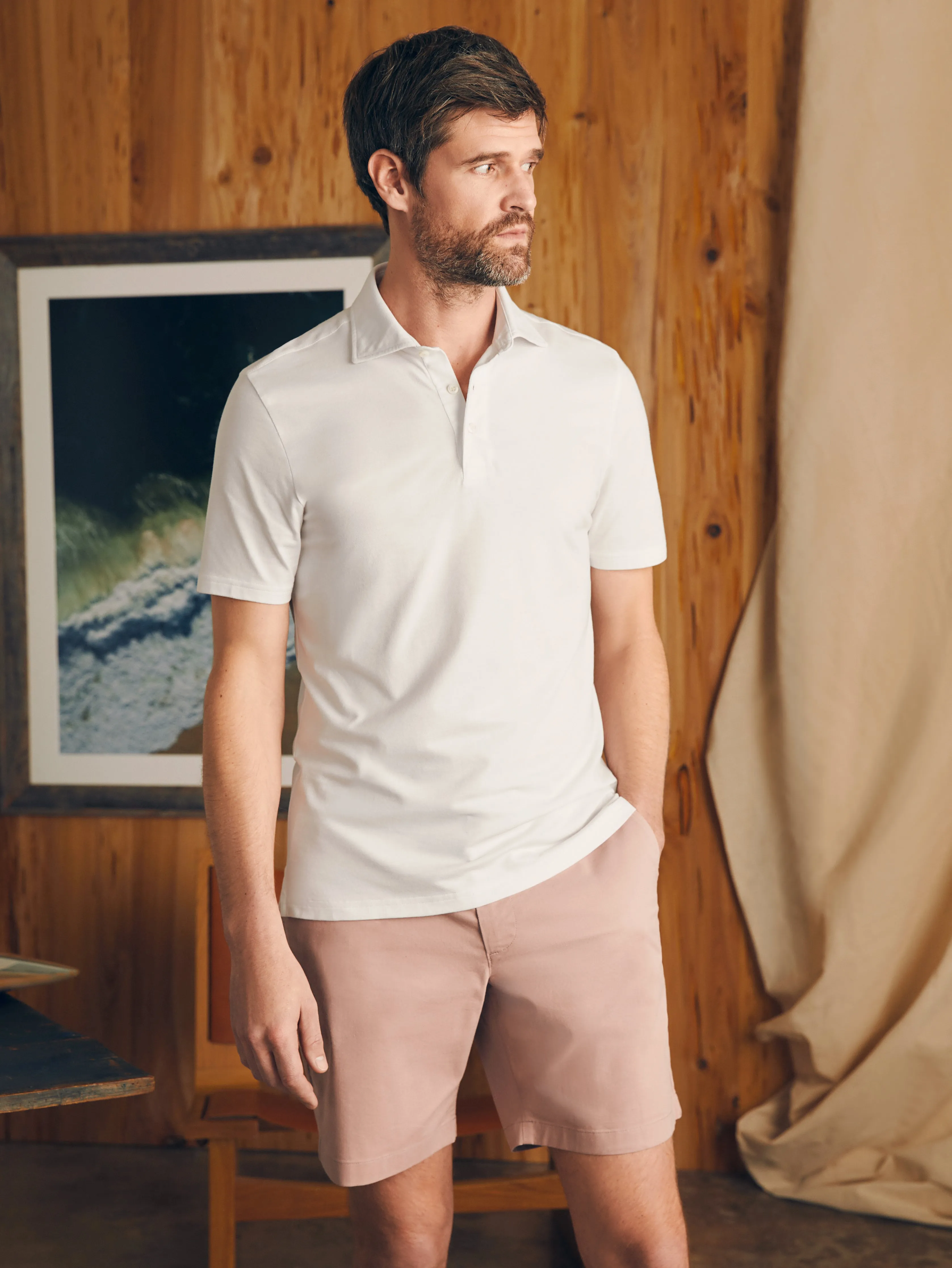 Movement™ Short-Sleeve Pique Polo Shirt (Tall) - Pure White sold by Faherty