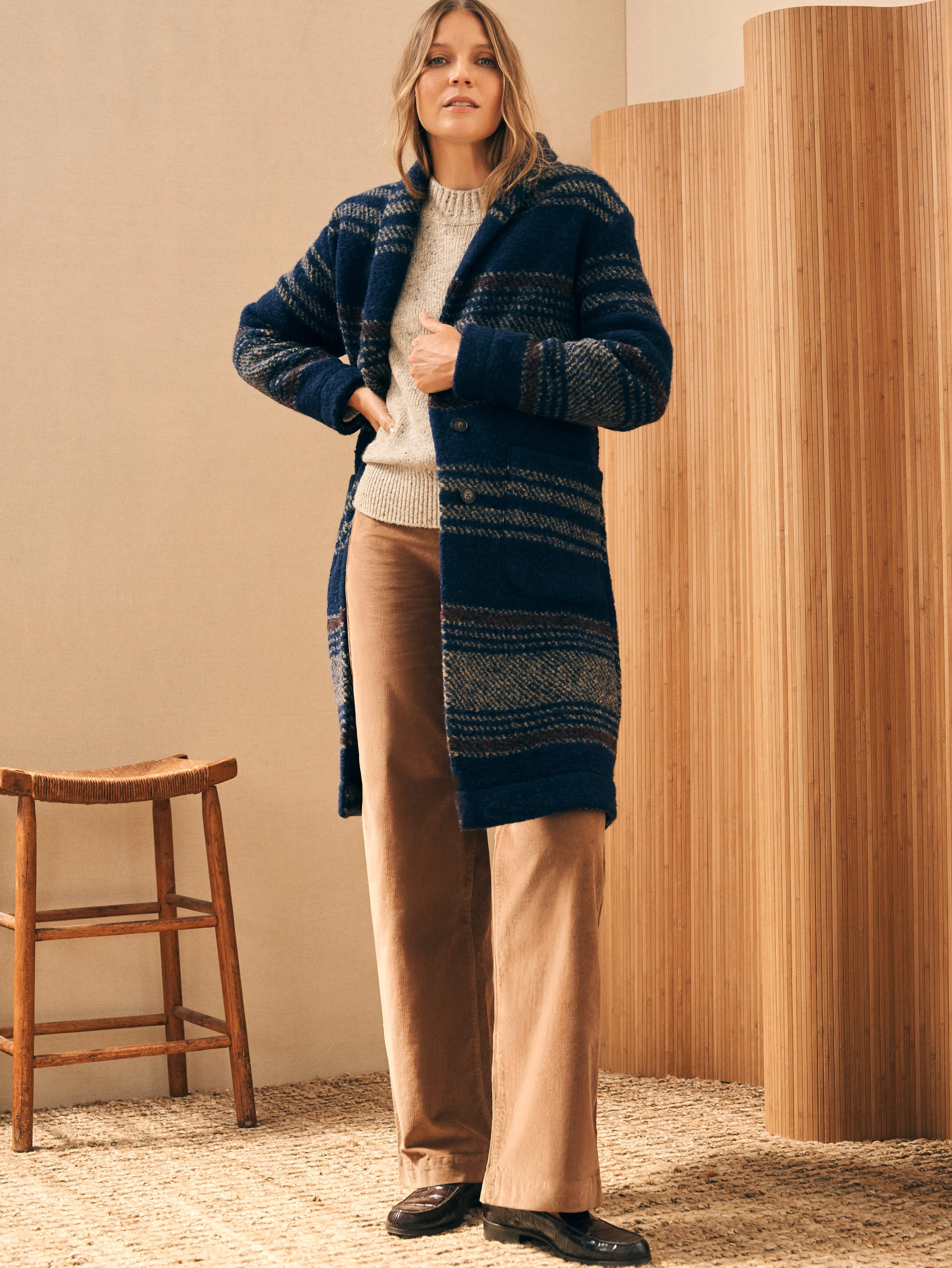 Kiah Coat - Navy Stripe sold by Faherty