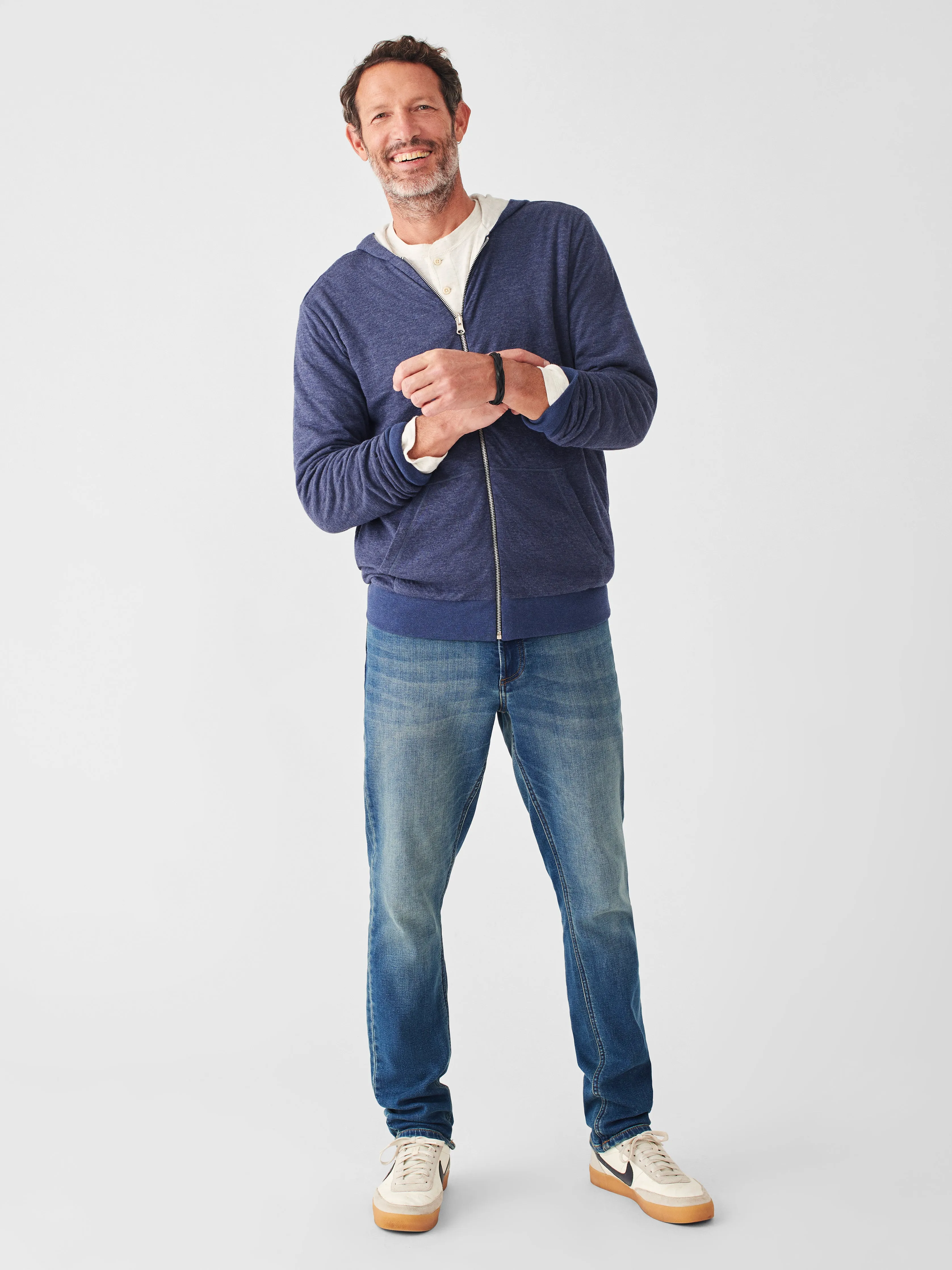 Cloud Cotton Reversible Zip Hoodie - Navy Heather Ivory Heather sold by Faherty product image thumbnail 5