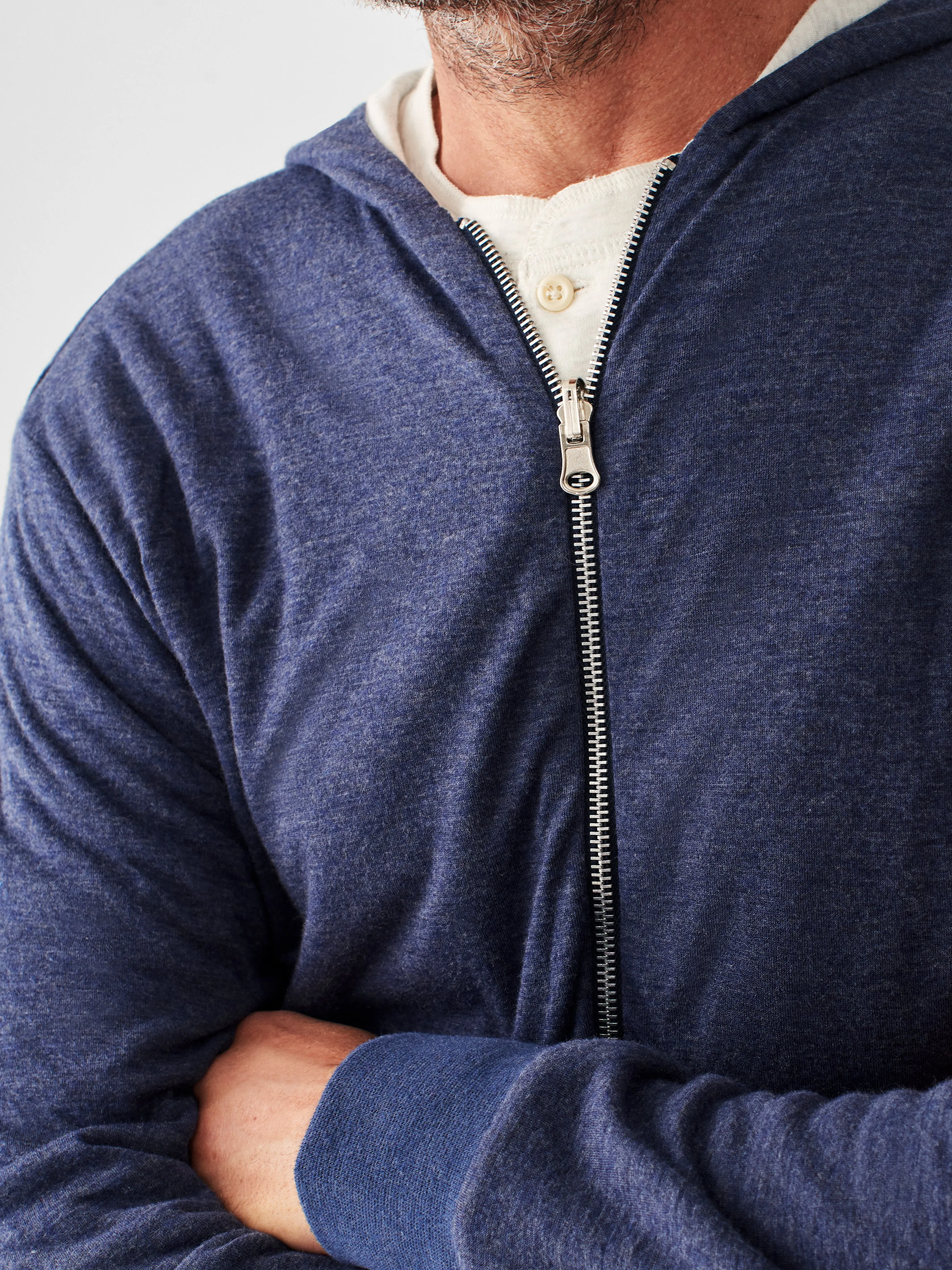 Cloud Cotton Reversible Zip Hoodie - Navy Heather Ivory Heather sold by Faherty product image thumbnail 3
