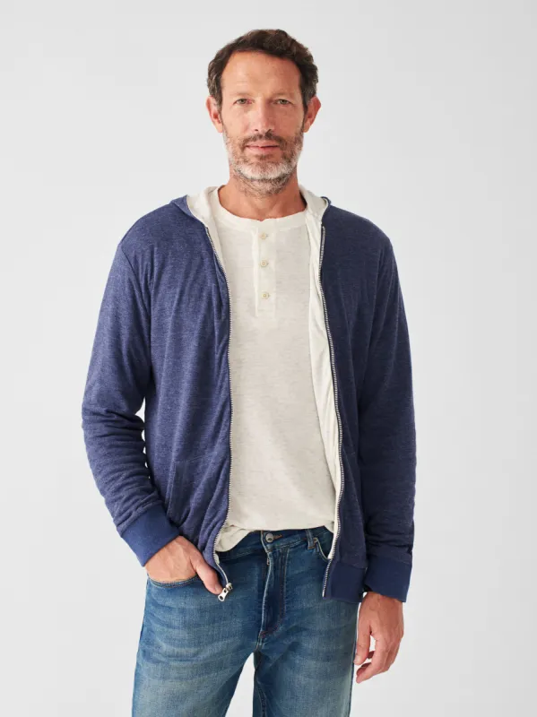Cloud Cotton Reversible Zip Hoodie - Navy Heather Ivory Heather sold by Faherty