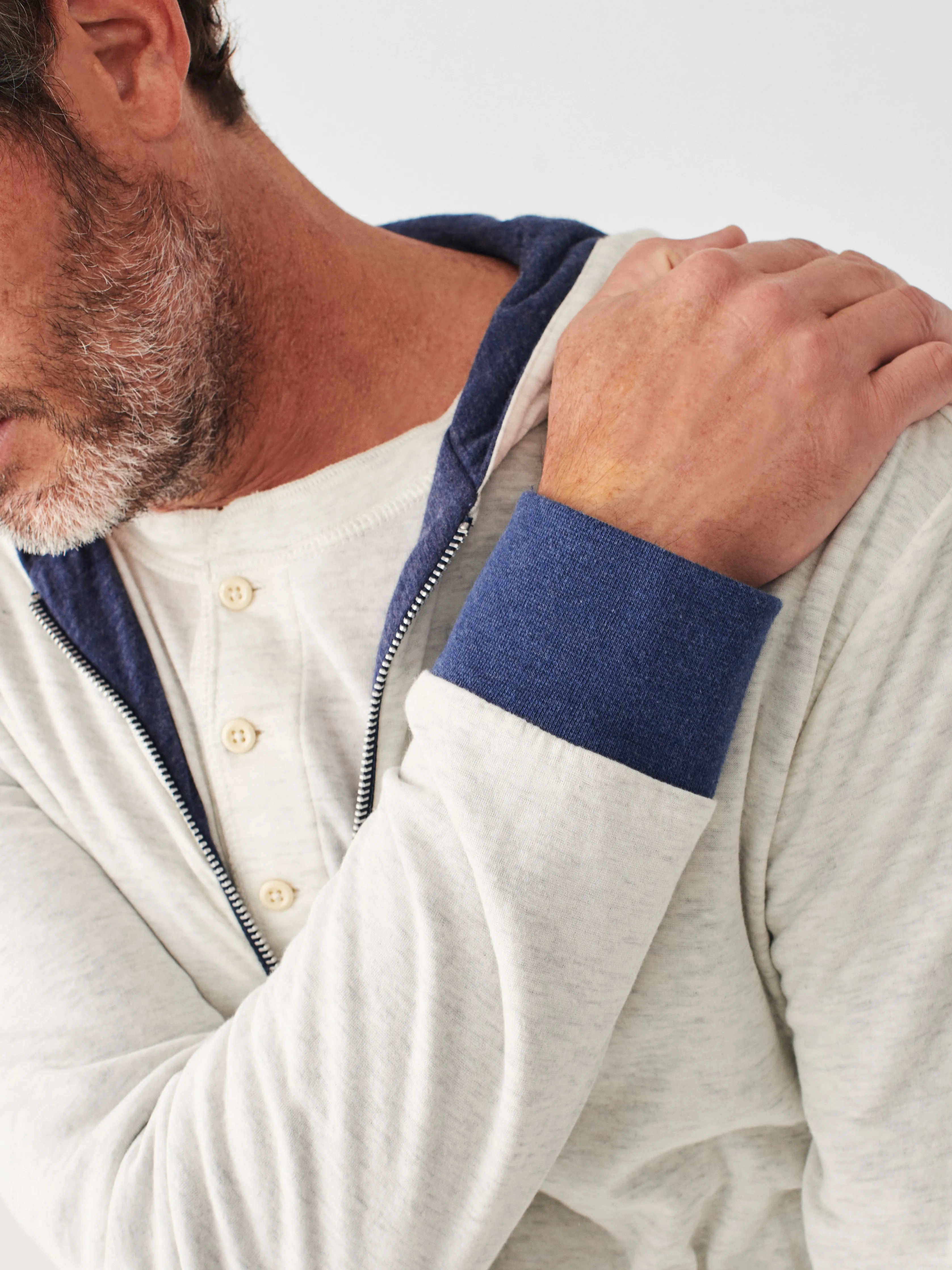 Cloud Cotton Reversible Zip Hoodie - Navy Heather Ivory Heather sold by Faherty product image thumbnail 4