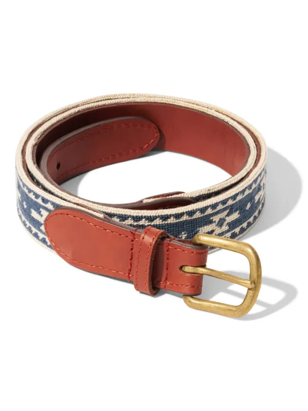 Steven Paul Judd Chahta Embroidered Belt - Navy Cream Motif sold by Faherty