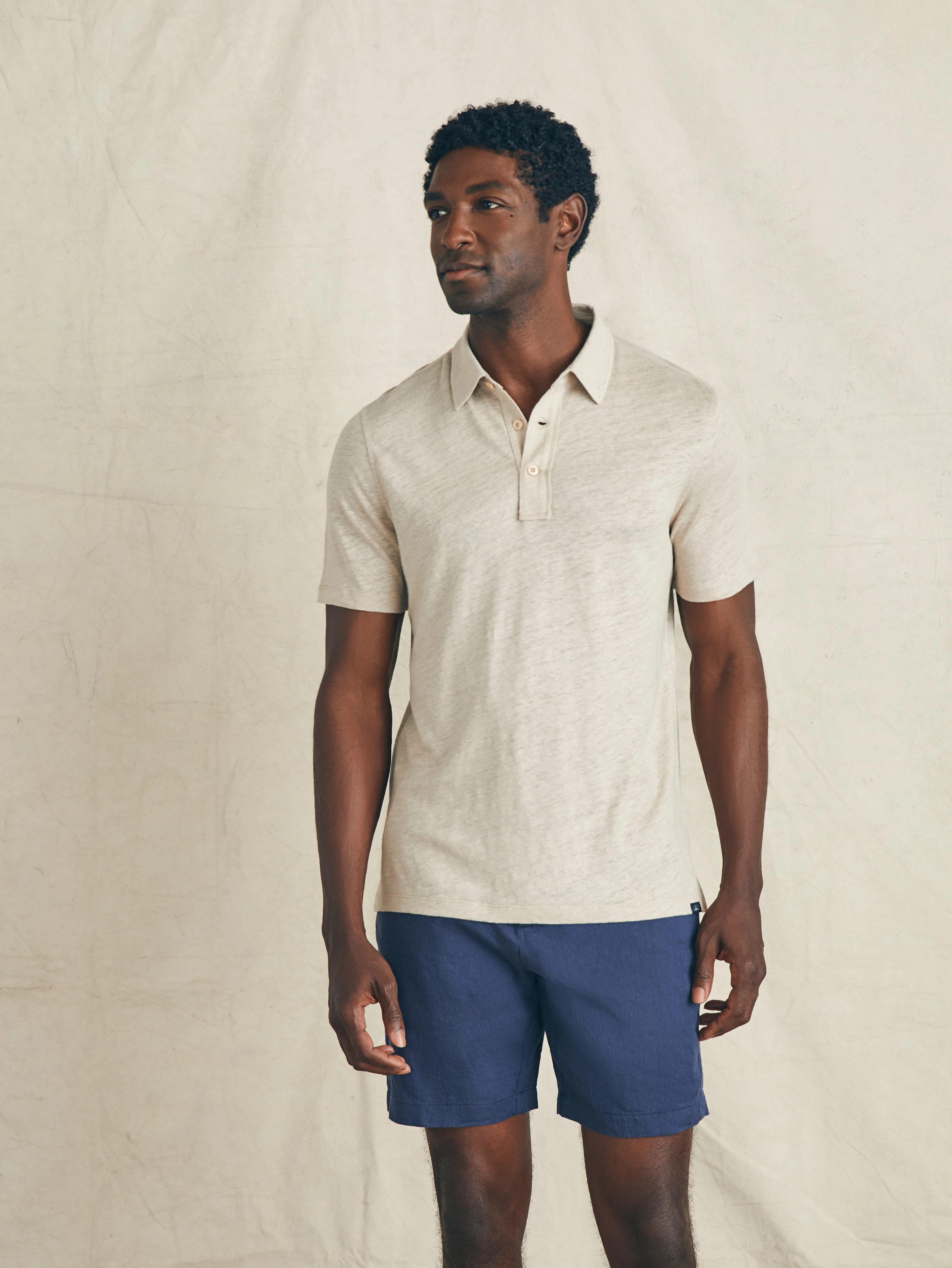 Short-Sleeve Linen Polo - Natural sold by Faherty product image thumbnail 2