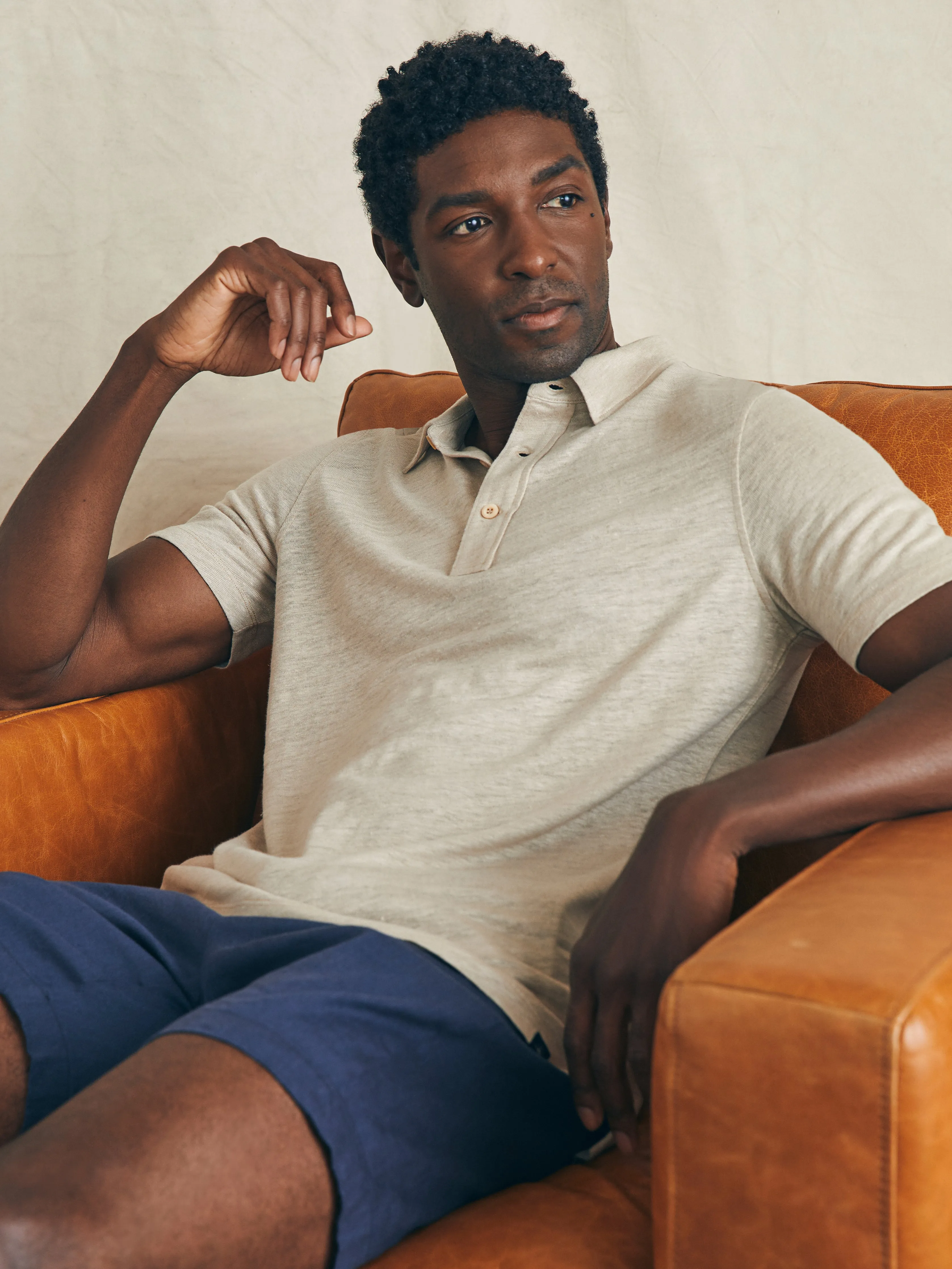 Short-Sleeve Linen Polo - Natural sold by Faherty