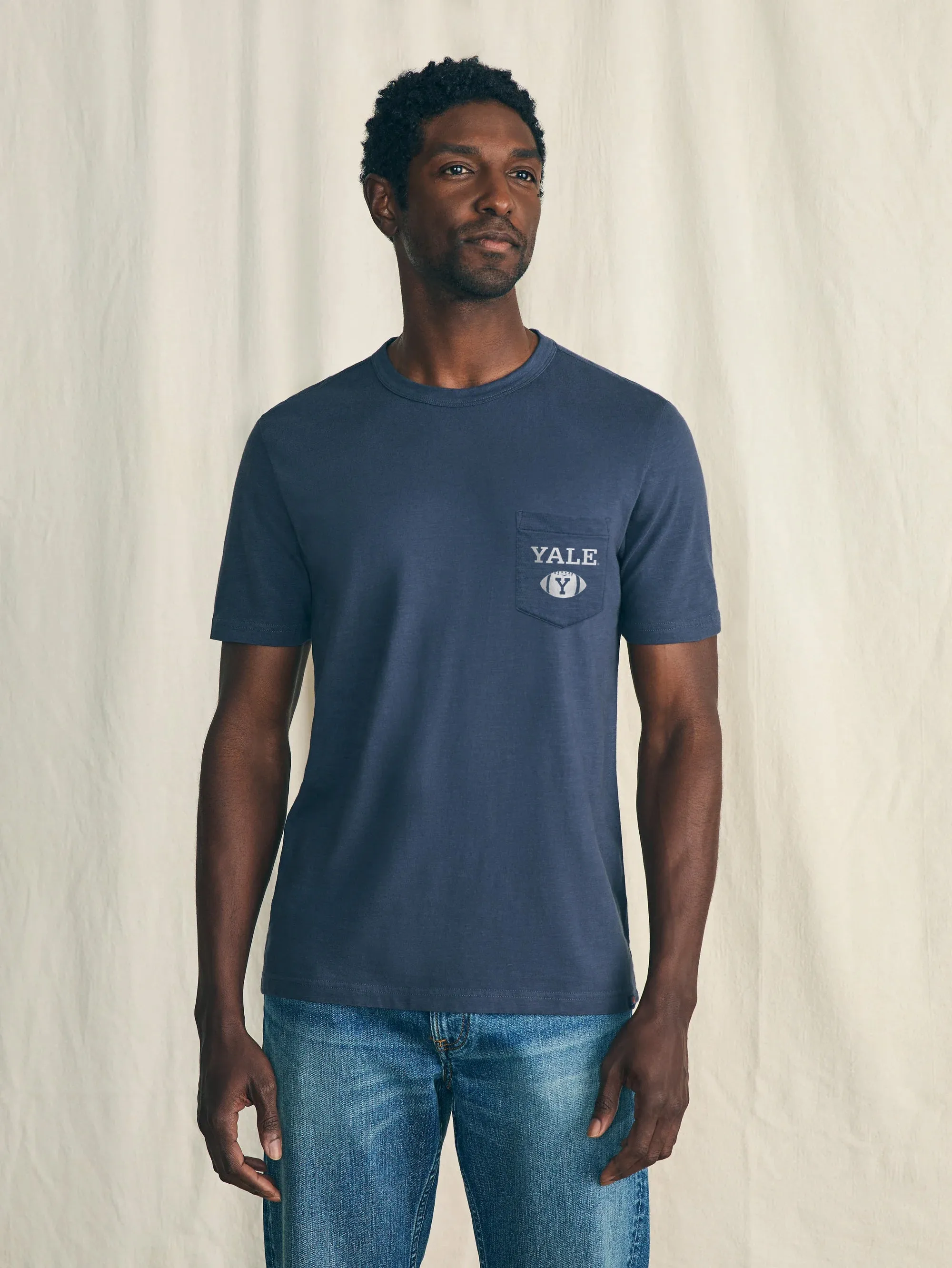 Yale Sunwashed Pocket Tee - Dune Navy sold by Faherty