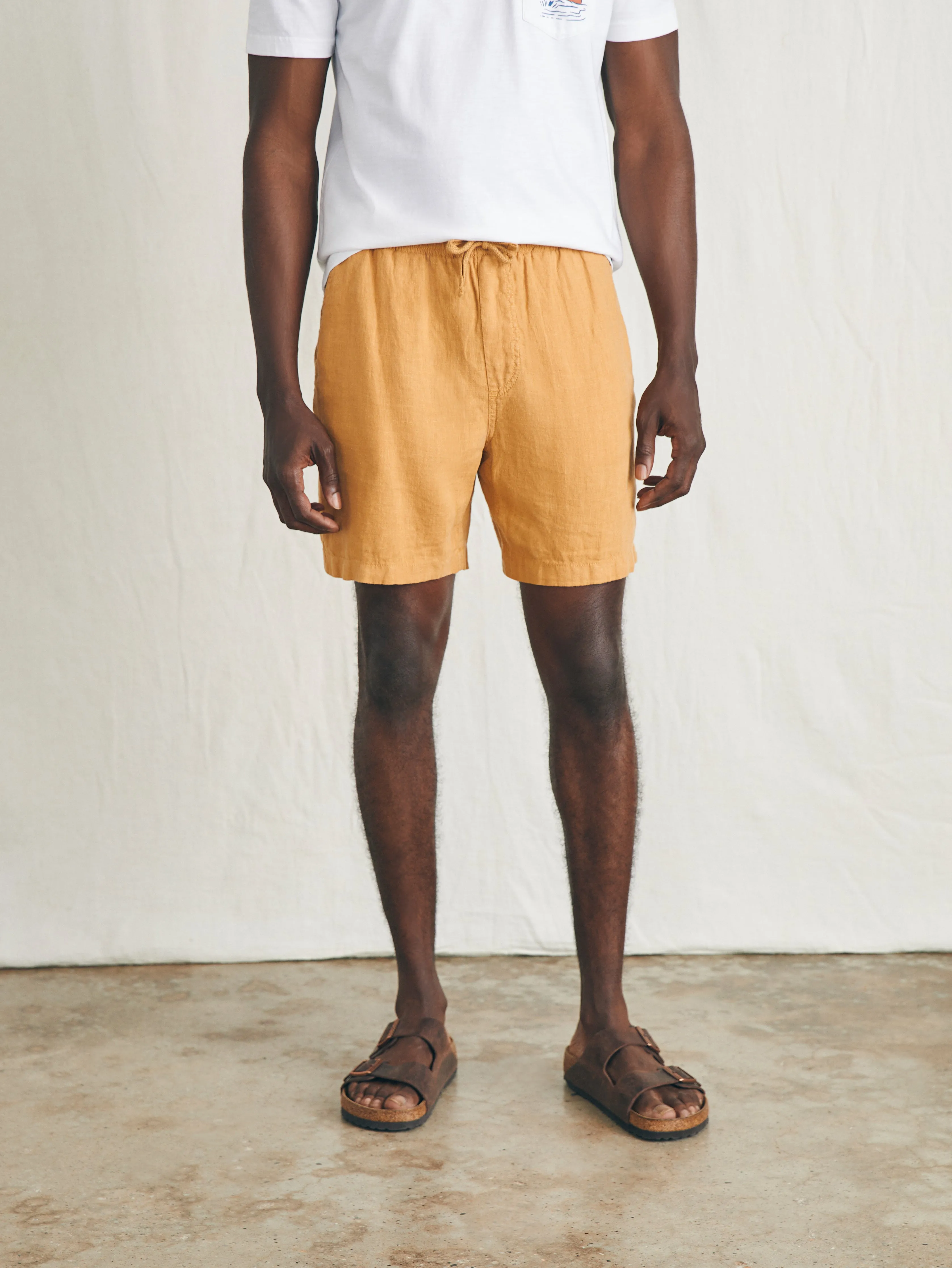 Essential Linen Short (6.5" Inseam) - Sunset Gold sold by Faherty
