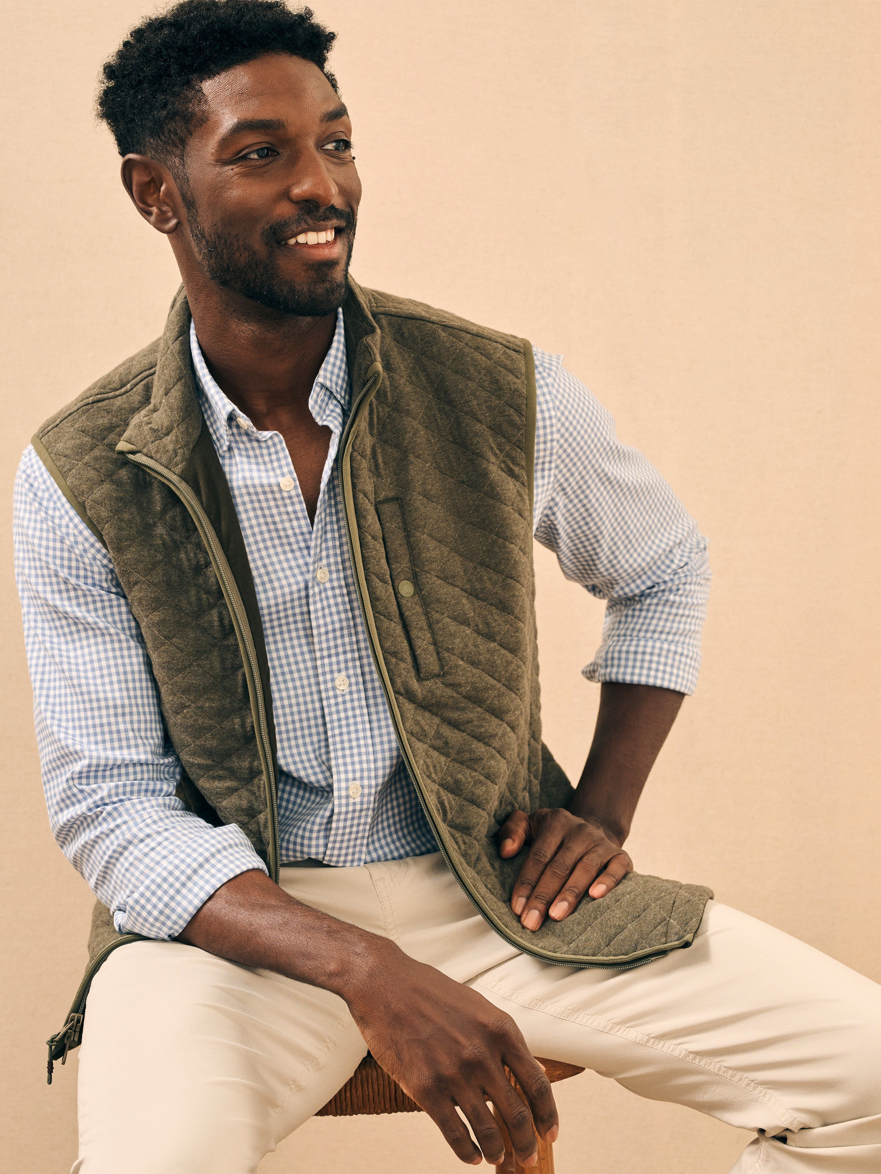 Epic Quilted Fleece Vest - Olive Melange sold by Faherty product image thumbnail 2
